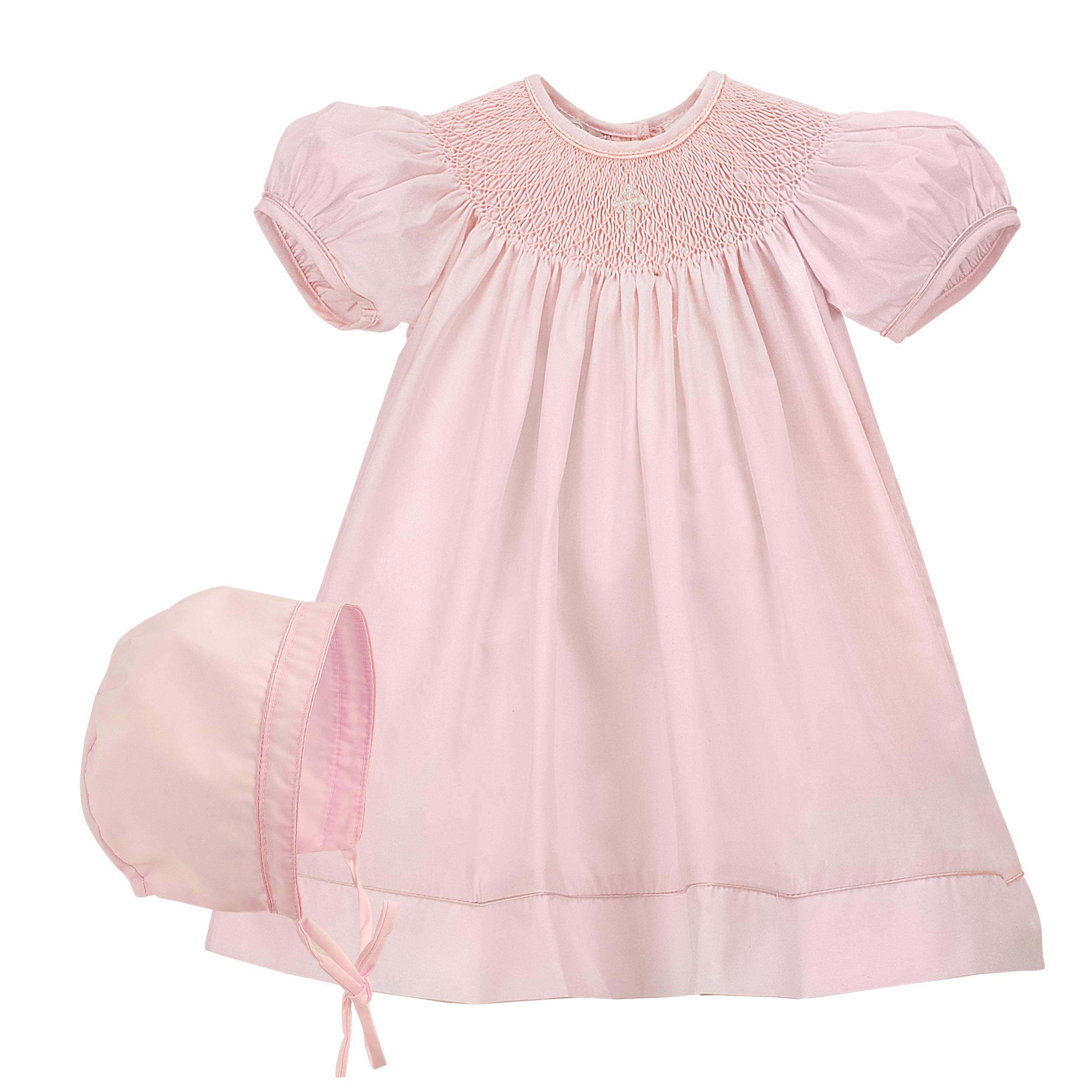 Hand Smocked Baptism Dresses for Baby Girls - Pearl Cross Bishop Christening Gown with Bonnet | Perfect for Church Ceremonies, Christenings & Special Occasions