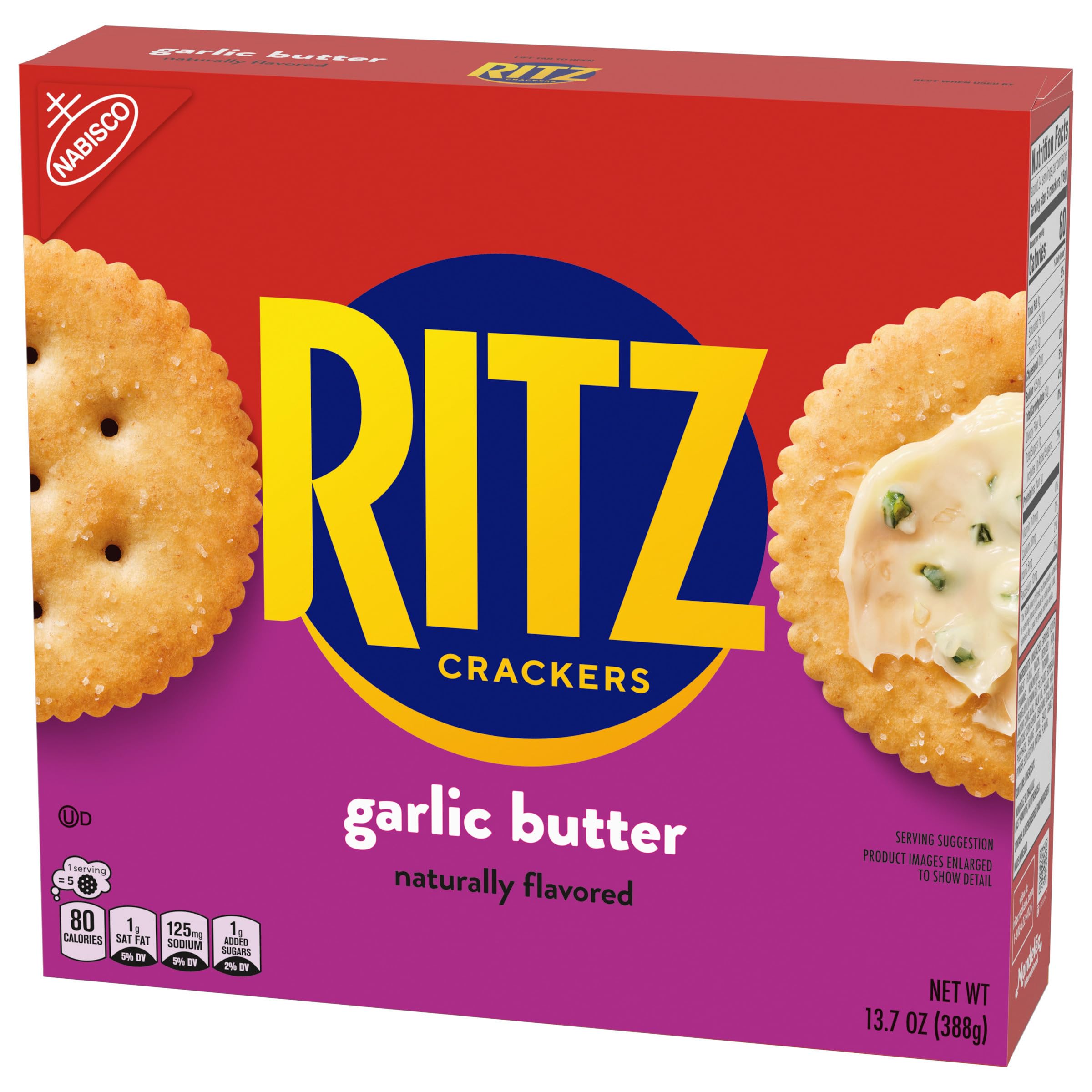RITZ Garlic Butter Crackers - Delicious Savory Snacks for Kids & Adults - Perfect for Lunch Boxes, Parties & On-the-Go - 13.7 oz Pack