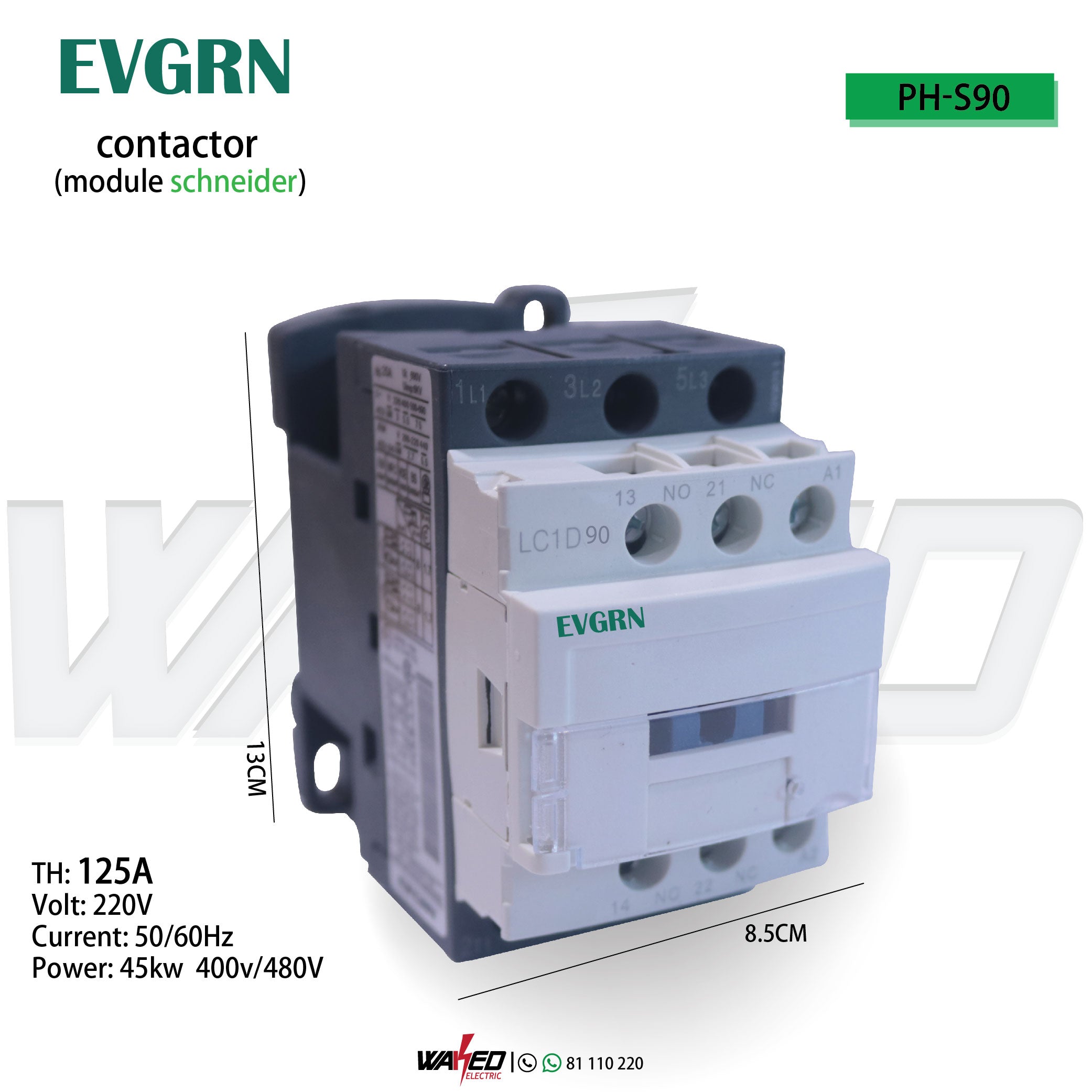 D90/125A EVGRN Electrical Contactor - Heavy Duty Relay for Industrial & Commercial Use - Perfect for HVAC, Motor Control & Power Distribution Systems