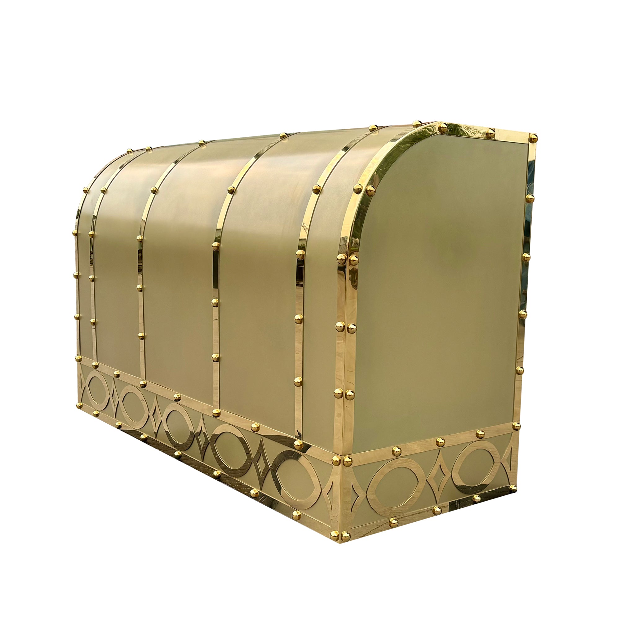 Premium RHM SH9 BS2 Barrel Shaped Brass Custom Range Hood with Adjustable Straps - Vintage Kitchen Ventilation for Modern & Farmhouse Style Homes