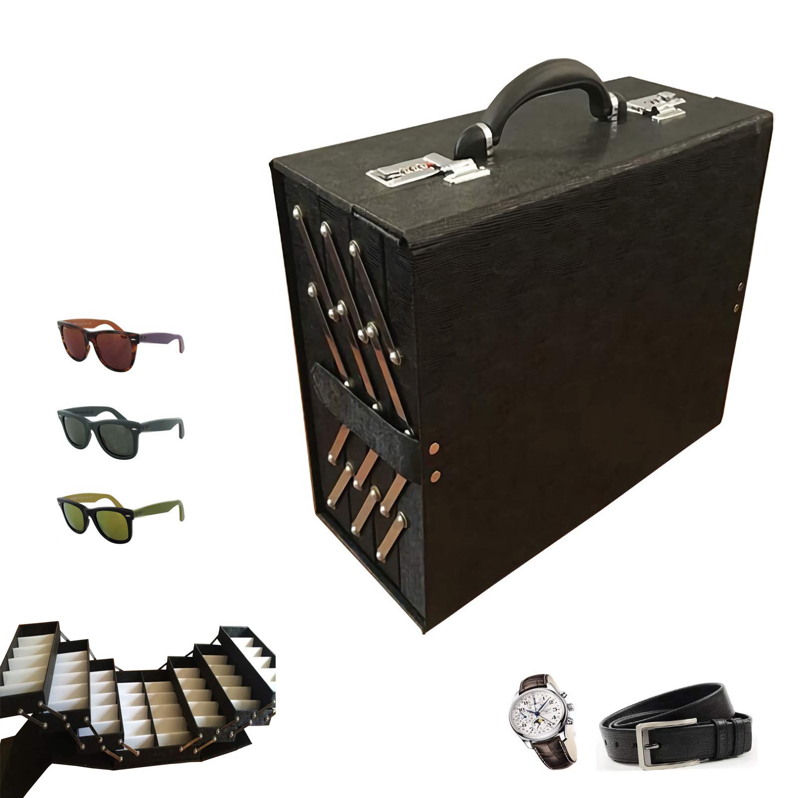 INTSUPERMAI Foldable PU Leather Eyeglasses Storage Organizer with Password Lock - Portable Eyewear Display Case for Travel, Home & Office Organization