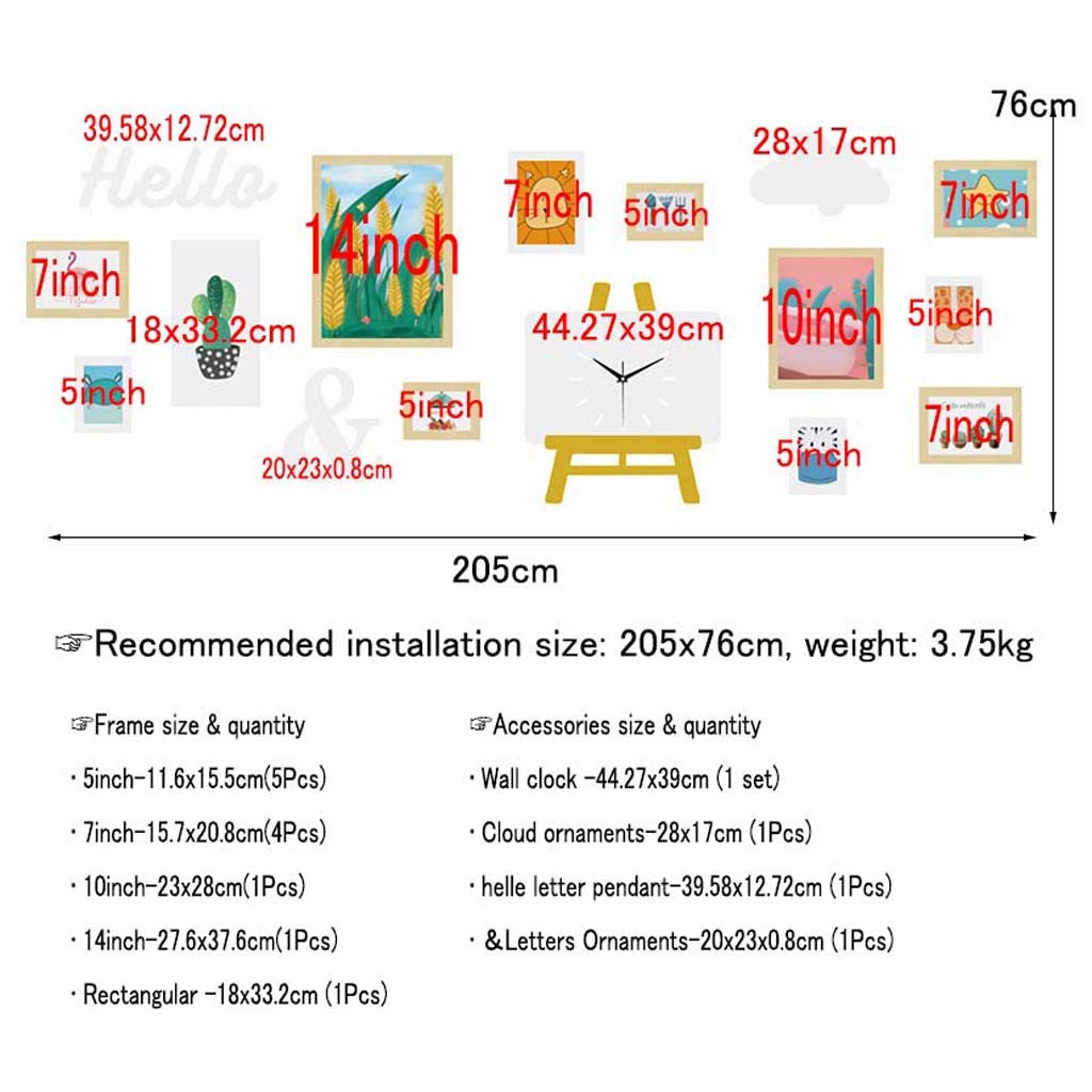 16-Piece Solid Wood Photo Wall Set with Clock - 12 Frames & 4 Accessories - Original White - Perfect for Living Room, Bedroom Decor & Family Photo Display