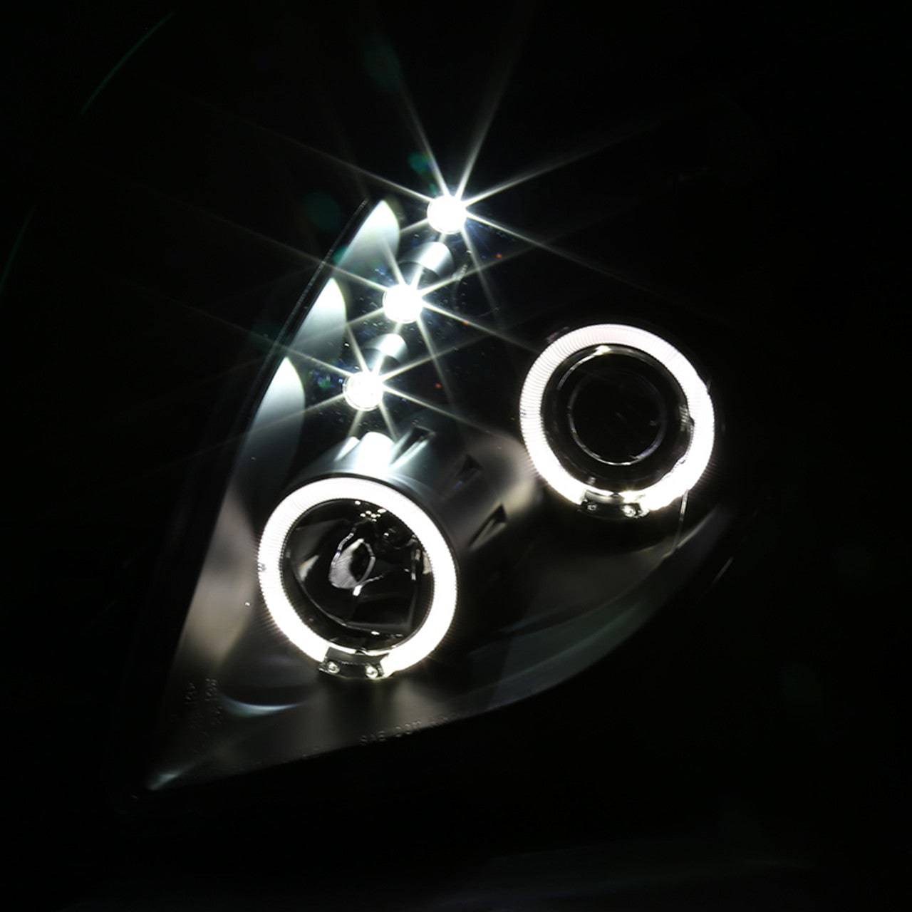 2006-2008 Toyota Yaris Halo Projector Headlights - Matte Black Housing with Clear Lens - LED Angel Eye Headlight Assembly for Night Driving & Car Customization