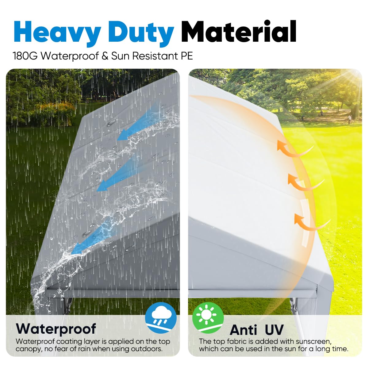 Quictent 13x20 FT Heavy Duty Galvanized Steel Carport Canopy - Weatherproof Car & Boat Shelter with Reinforced Top Poles, Removable Sidewalls & Ground Bar (Grey) - Perfect for Vehicle Protection, Outdoor Storage & RV Cover