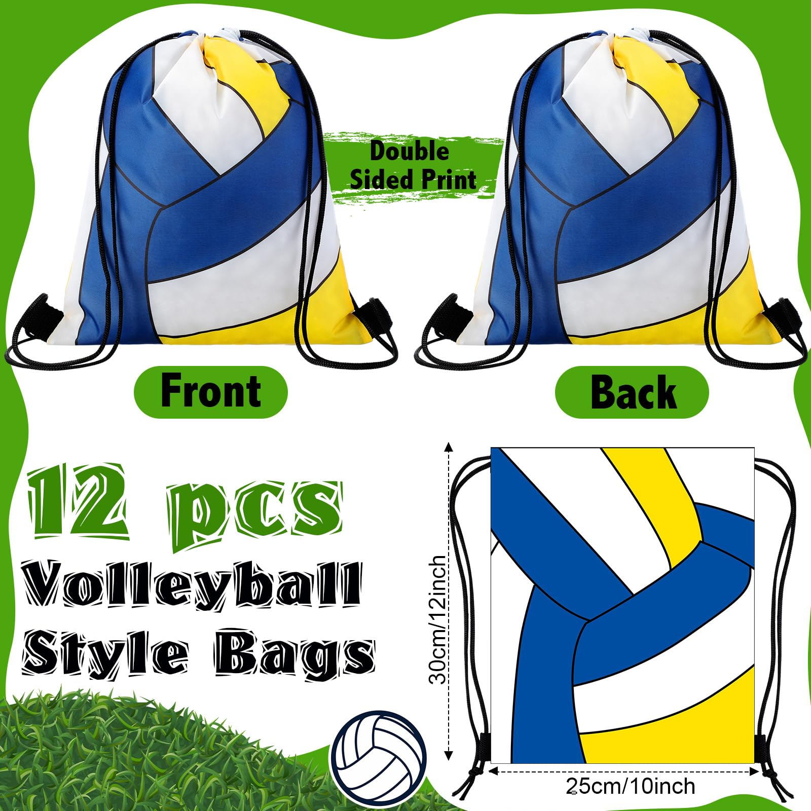 12 Pack Volleyball Drawstring Bags - 12