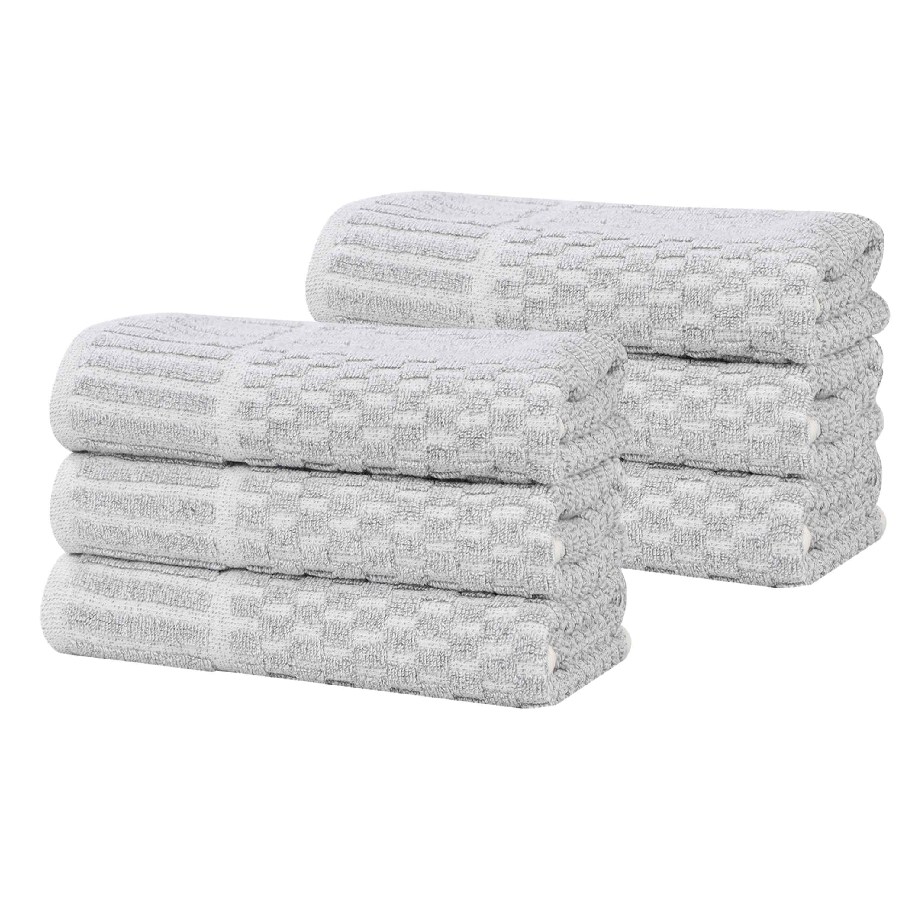 Premium 6-Pack Juno Cotton Blend Checkered Border Hand Towels - Medium Weight, Soft & Absorbent for Kitchen, Bathroom, and Guest Use