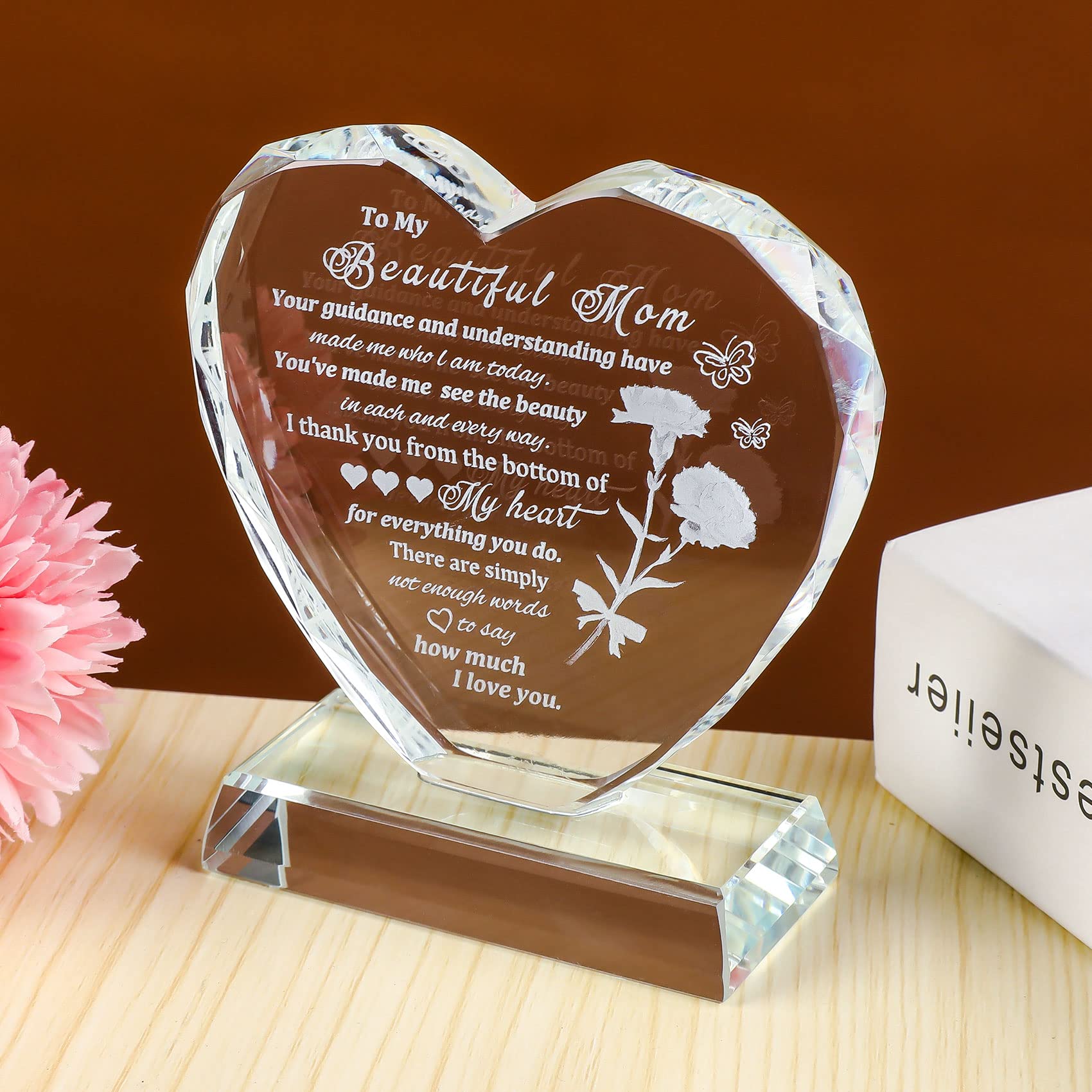 Unique Heart-Shaped Glass Keepsake Gift for Mom - Birthday, Mother's Day, Christmas, Thanksgiving - Thoughtful Daughter to Mom Present for Women Who Have Everything - Perfect for Home Decor & Special Occasions
