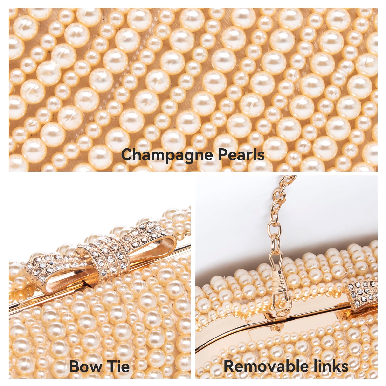 YYW Women's Pearl Clutch Purse - Elegant Beaded Evening Handbag with Chain for Wedding, Bride, Party & Special Occasions | Perfect for Prom, Cocktail Events & Formal Gatherings
