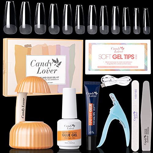 **Gel X Nail Kit 552 Pcs - Long Coffin Fake Nails Tips with 4-in-1 Nail Glue Gel & Mini UV Lamp - Acrylic Nail Extension Kit for Women - DIY Nail Art Kit for Beginners - Perfect for Home Manicures & Salon Use**