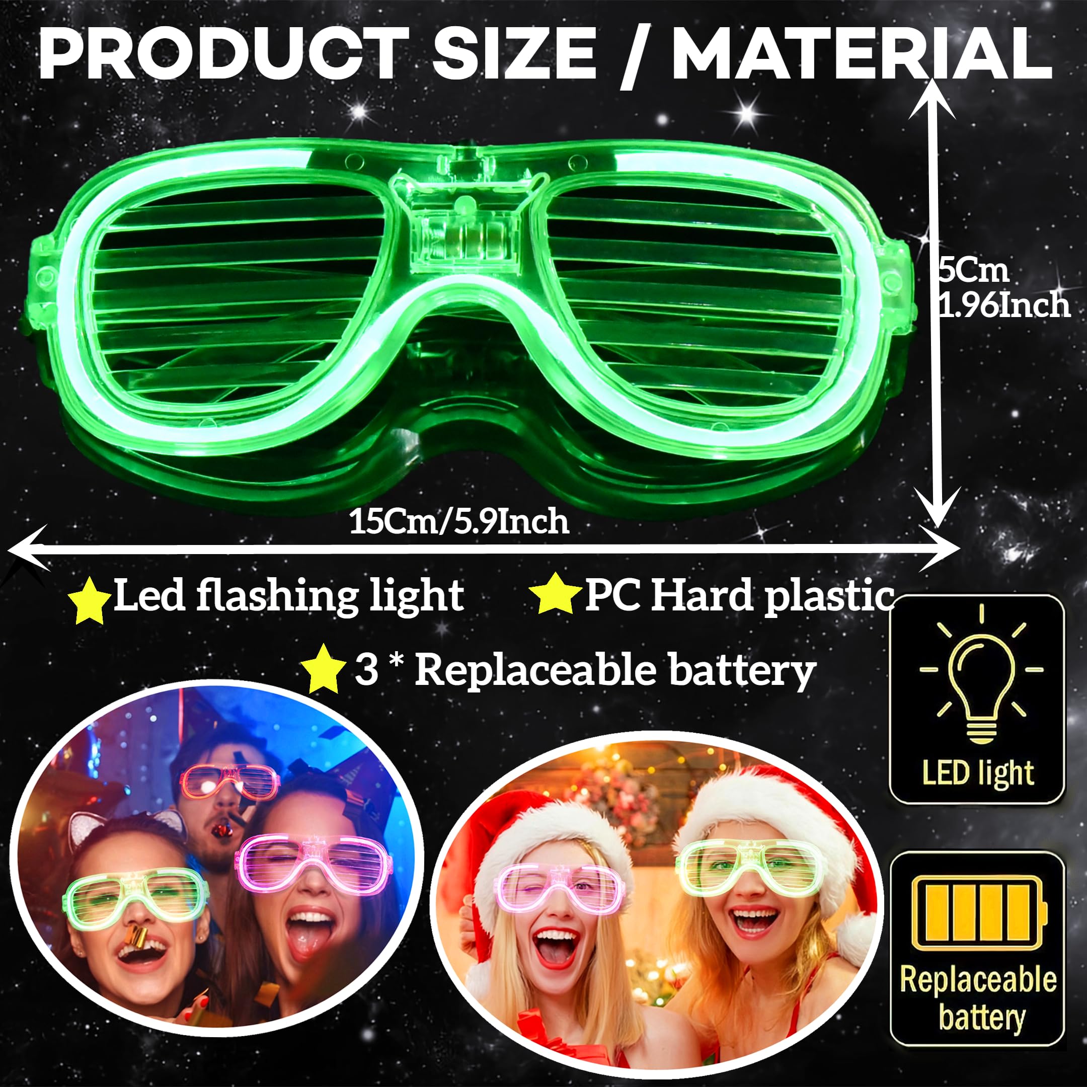 Fsmiling 24 Pack LED Light Up Glasses for Adults - Glow in The Dark Party Glasses, Fun Party Favors & Accessories for Halloween, Raves, Concerts & Night Events