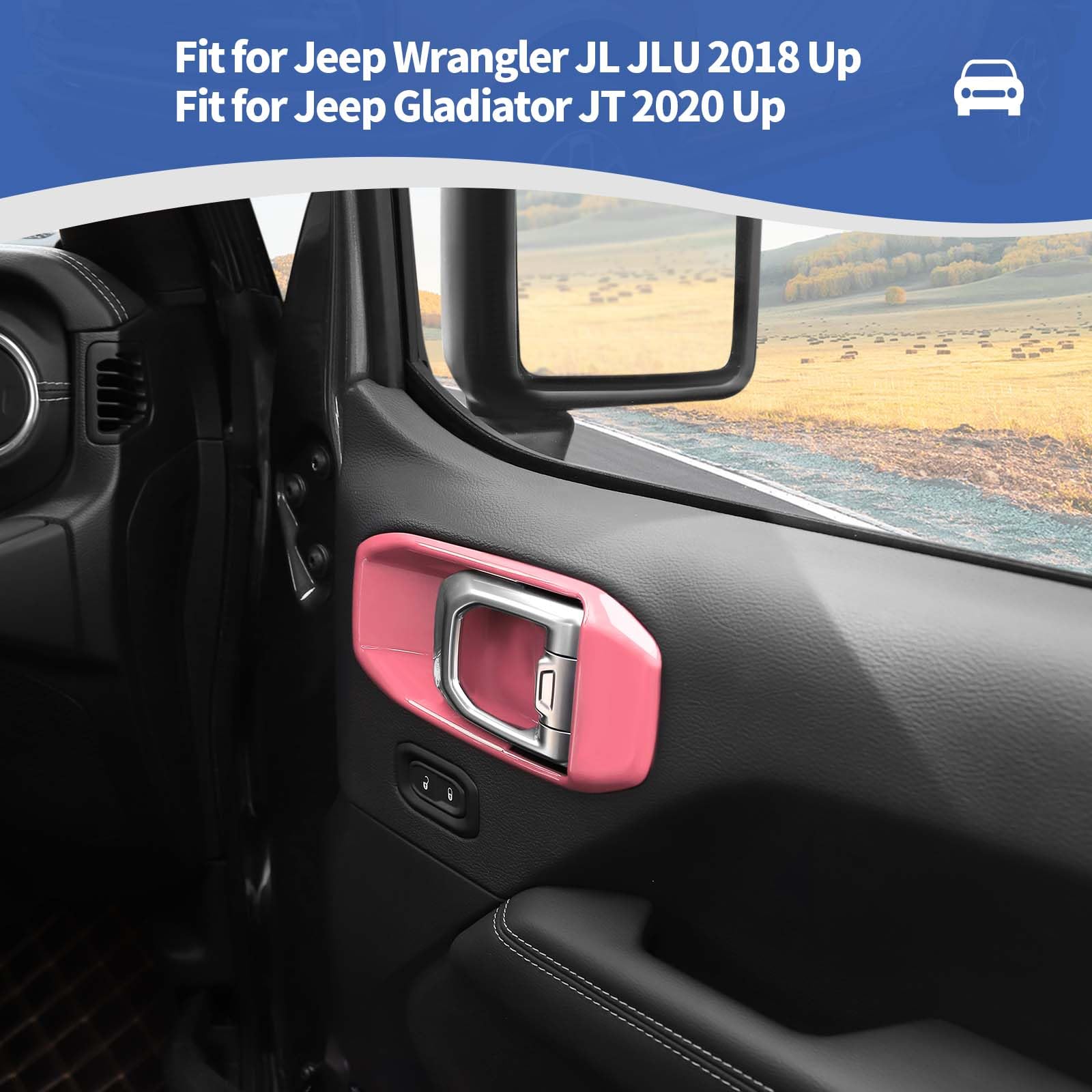 RT-TCZ Inner Door Handle Bowl Cover Trim for Jeep Wrangler JL JLU & Gladiator JT (2018-2024) - Pink Interior Accessories Set of 4 - Upgrade Your Jeep's Style & Protection for Off-Road Adventures