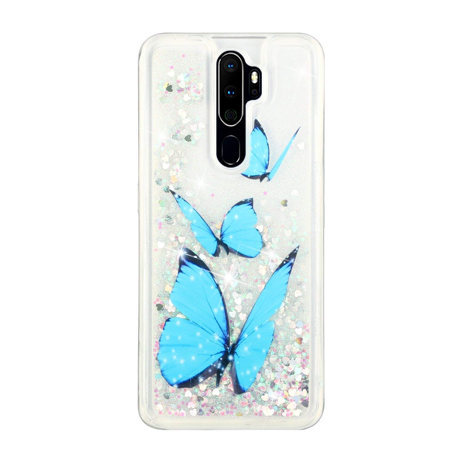 Oppo A9 2020 Glitter Case - Floating Quicksand TPU Cover with Colorful Butterfly Pattern for Daily Protection