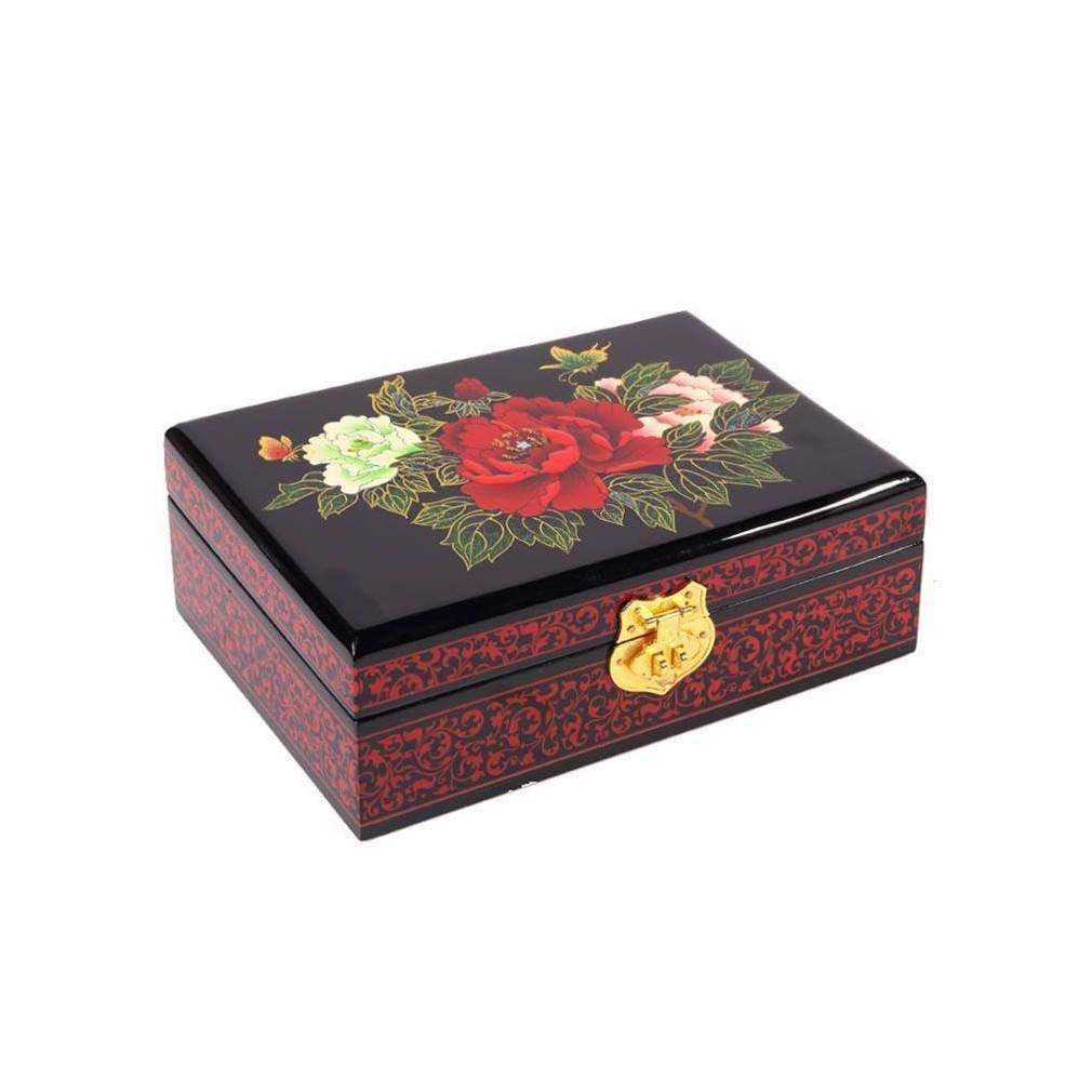 3 Peonies Lacquered Jewelry Box - Elegant Floral Design for Necklaces, Rings & Keepsakes | Perfect for Home Decor, Gift Giving & Organizing Valuables