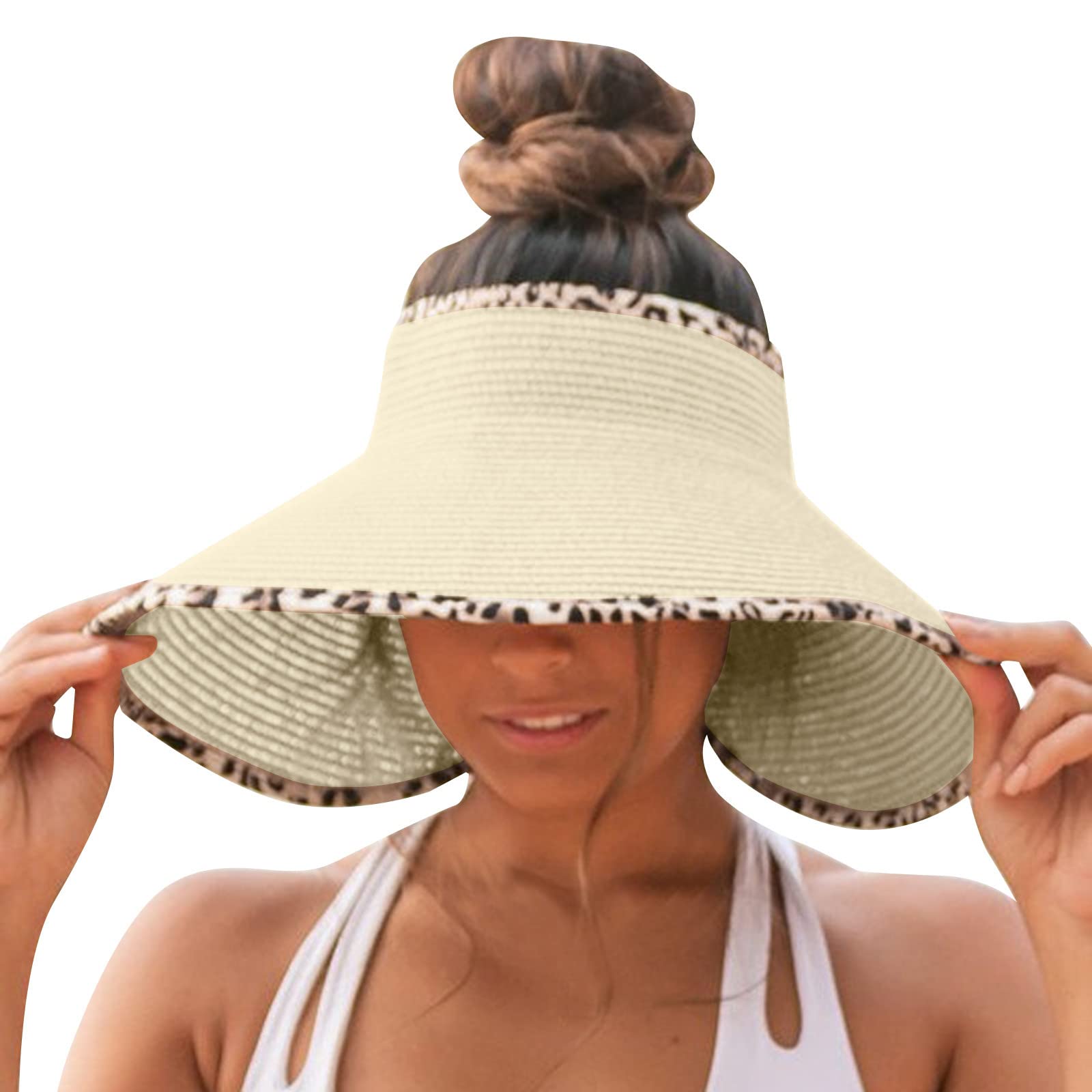 Sun Protection Gardening Hat for Women - Foldable Wide Brim Straw Visor with Ponytail Hole | UV Shield Beach Hat for Outdoor Activities, Gardening, Hiking & Travel