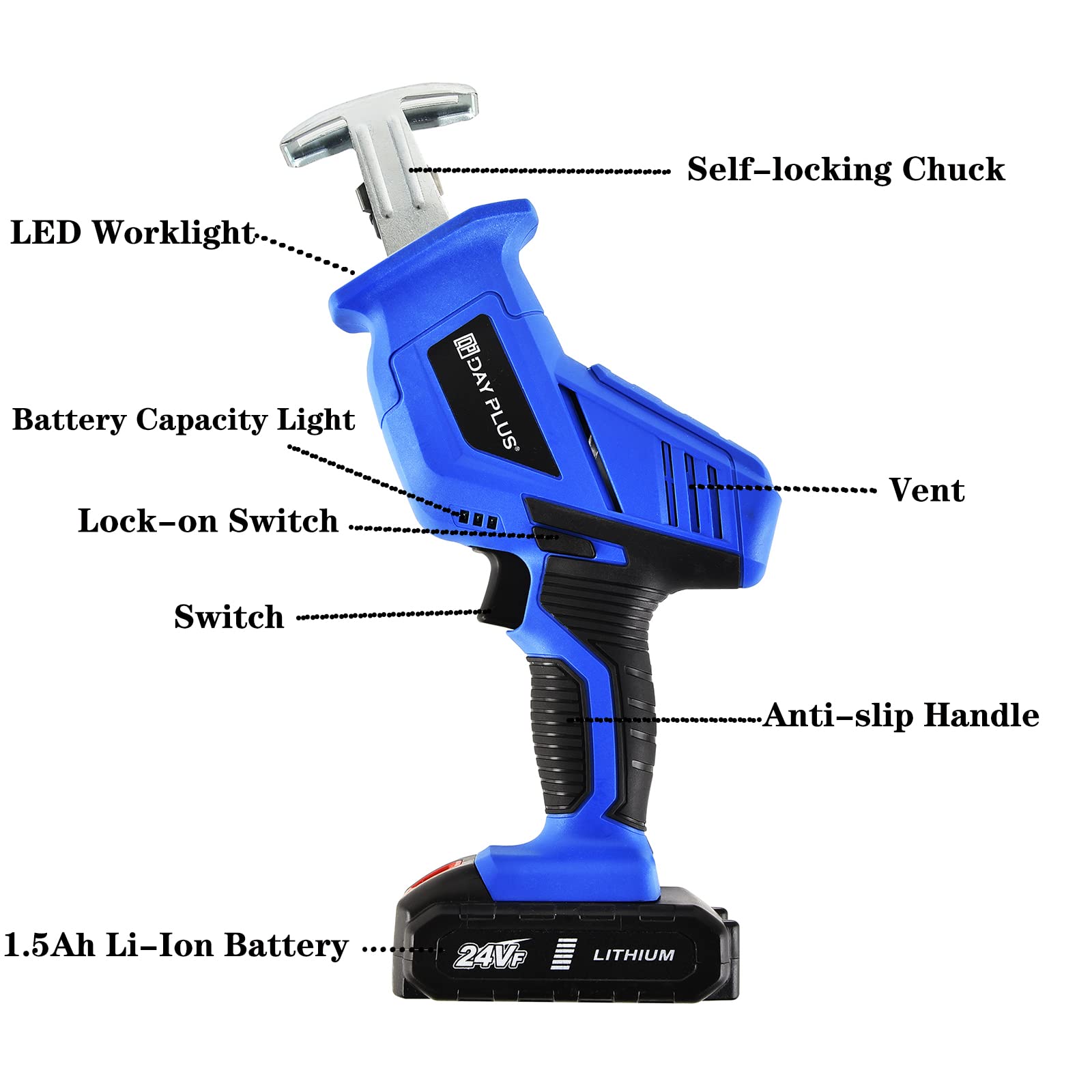 Cordless Reciprocating Saw - 20V Electric Wood Saw with 2 x 1.5Ah Batteries for Cutting Metal, Wood, PVC Pipes & Tree Pruning | Portable DIY Power Tool for Indoor & Outdoor Projects - Home Renovation, Construction & Landscaping