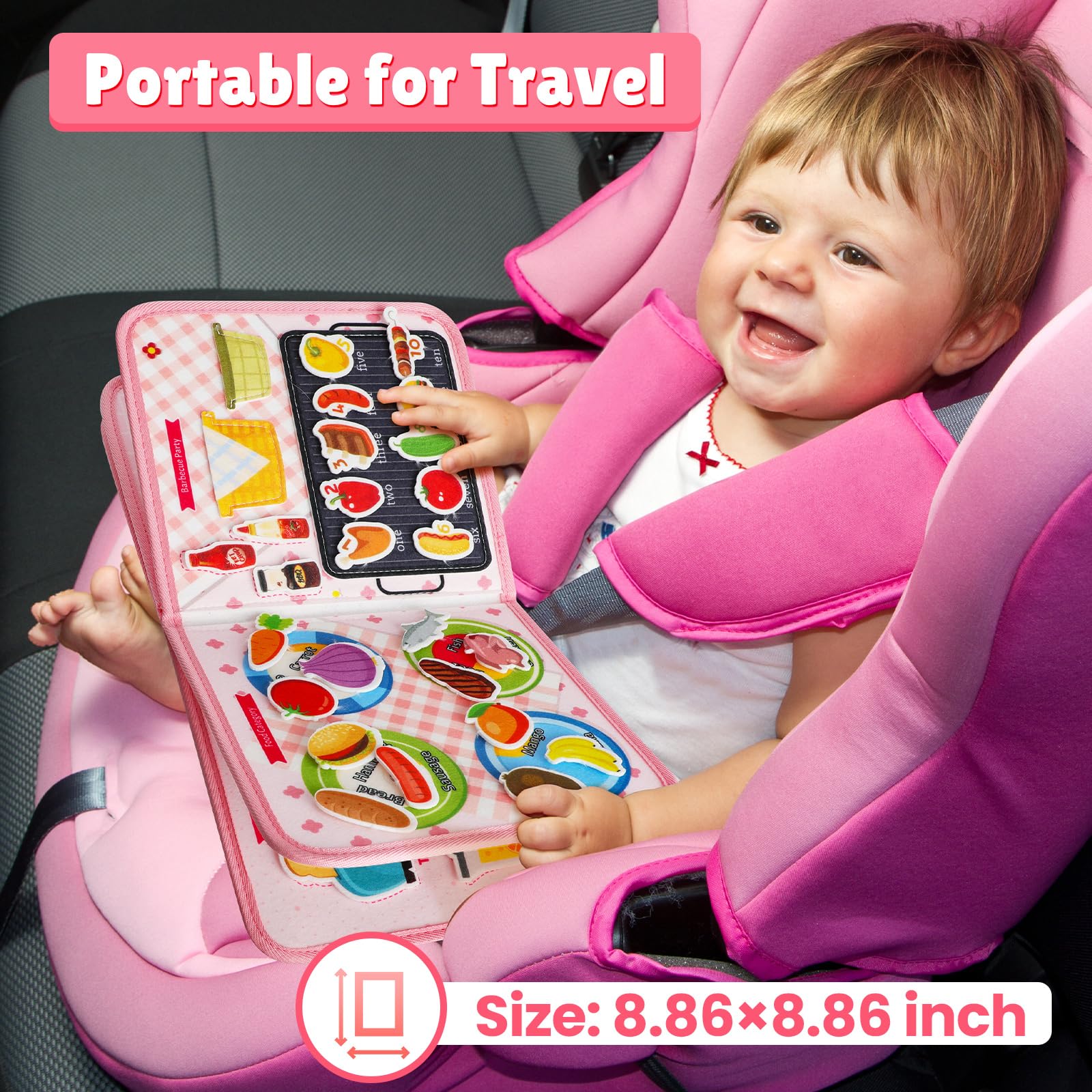 Quanquer Montessori Busy Board for Toddlers 1-4 Years Old - Educational Sensory Learning Toy for Boys & Girls - Travel Activity Toy for Airplane & Car - Perfect Christmas & Birthday Gift for Kids | Develop Fine Motor Skills & Keep Children Engaged During Travel