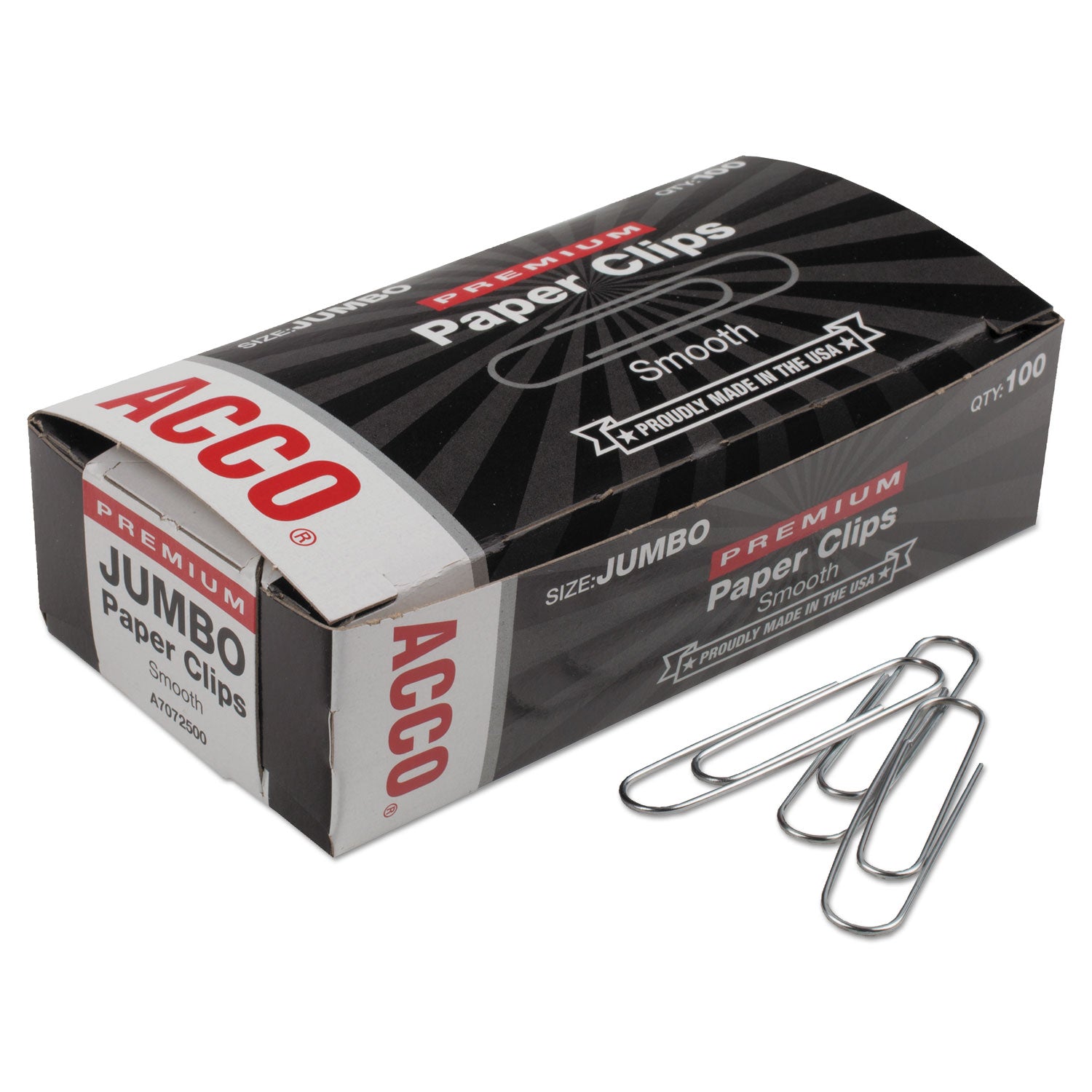 ACCO Premium Heavy Gauge Wire Paper Clips - Jumbo Smooth Silver Clips (100/Box, 10 Boxes/Pack) for Office, School, and Document Organization