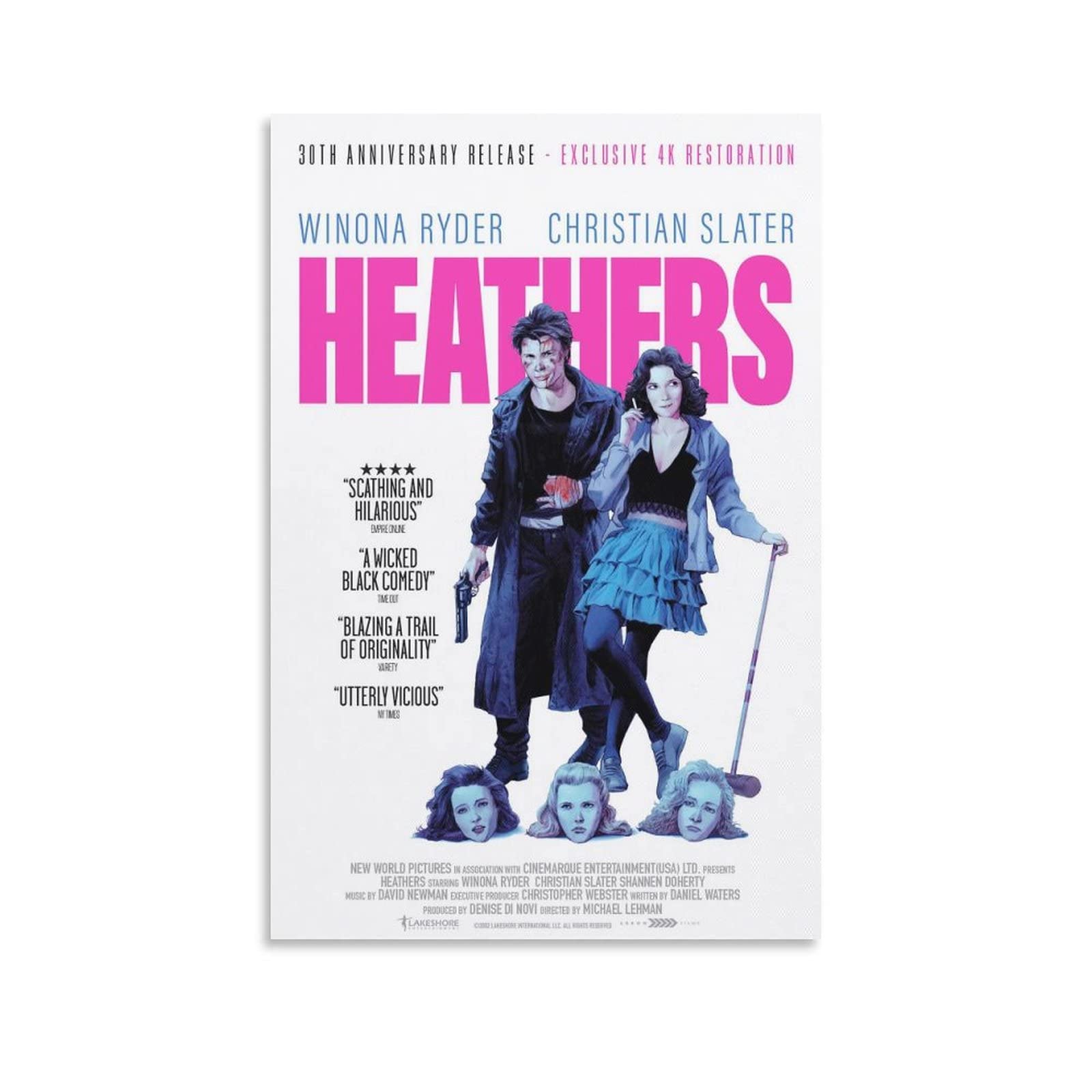Vintage Heathers Movie Poster HD Canvas Print - Winona Ryder & Christian Slater Wall Art Decor 12x18 inches (30x45 cm) - Perfect for Bedroom, Living Room & Home Theater Aesthetics