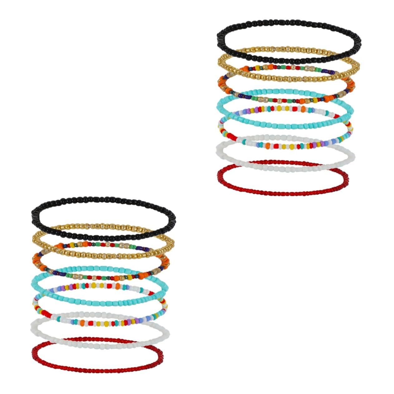 GALPADA 14-Piece Stretch Beaded Bracelet Set - Handmade Stackable Contrasting Beads Anklet & Wrist Bracelet Collection for Women - Perfect for Boho Style, Layered Jewelry, and Everyday Wear