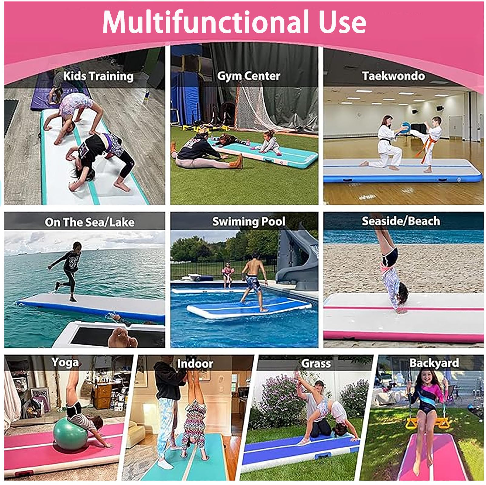 DOBESTS Inflatable Gymnastics Mat - 6.6ft to 20ft Air Track Tumbling Mat with Electric Pump - 4/8 Inch Thick for Home Gym, Cheerleading & Parkour Training - Perfect for Indoor/Outdoor Gymnastics Practice