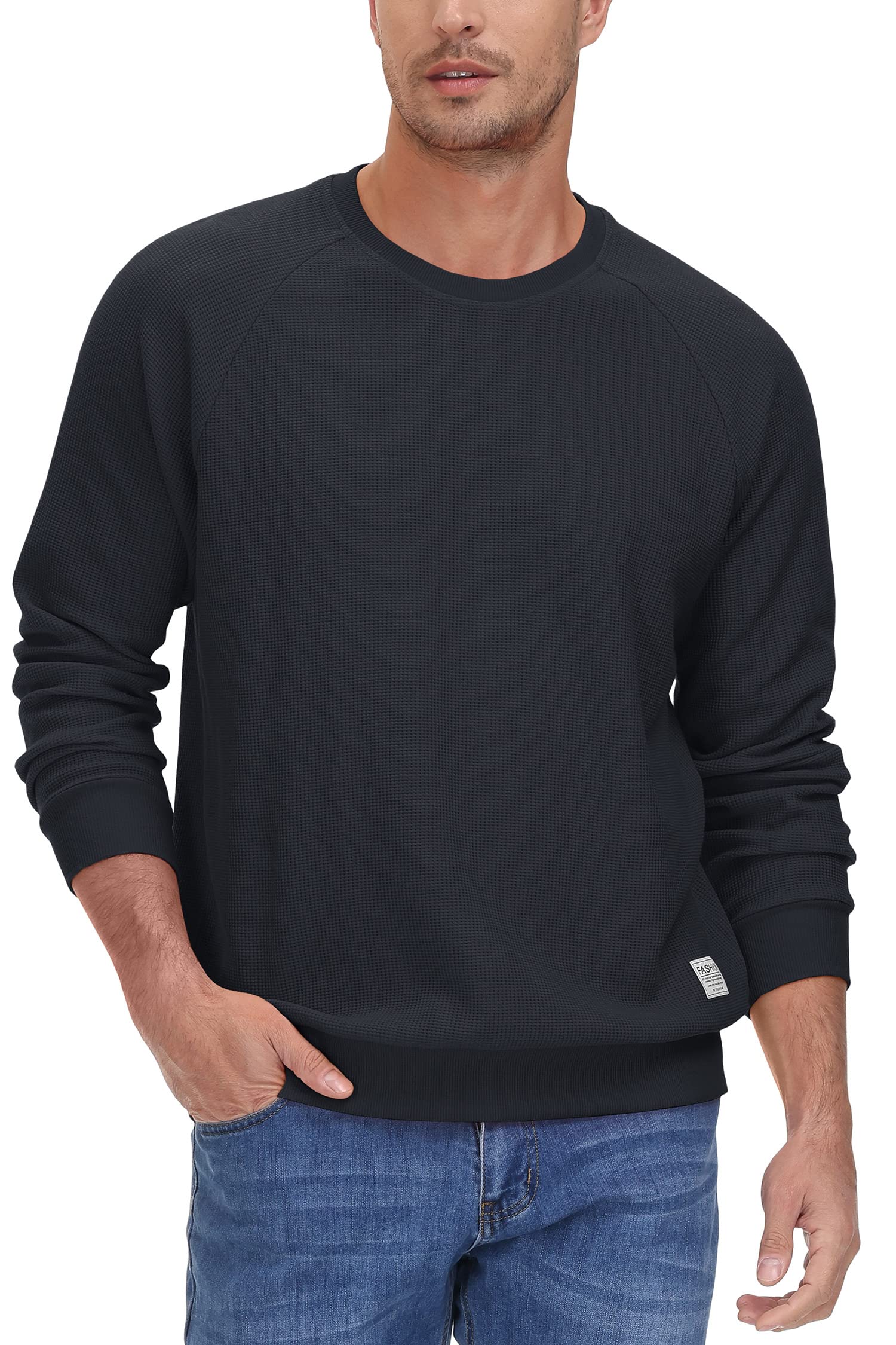 TACVASEN Men's Waffle Knit Crewneck Sweatshirt - Lightweight Long Sleeve Pullover for Casual Wear | Comfortable & Breathable for Everyday Use, Outdoor Activities, and Layering