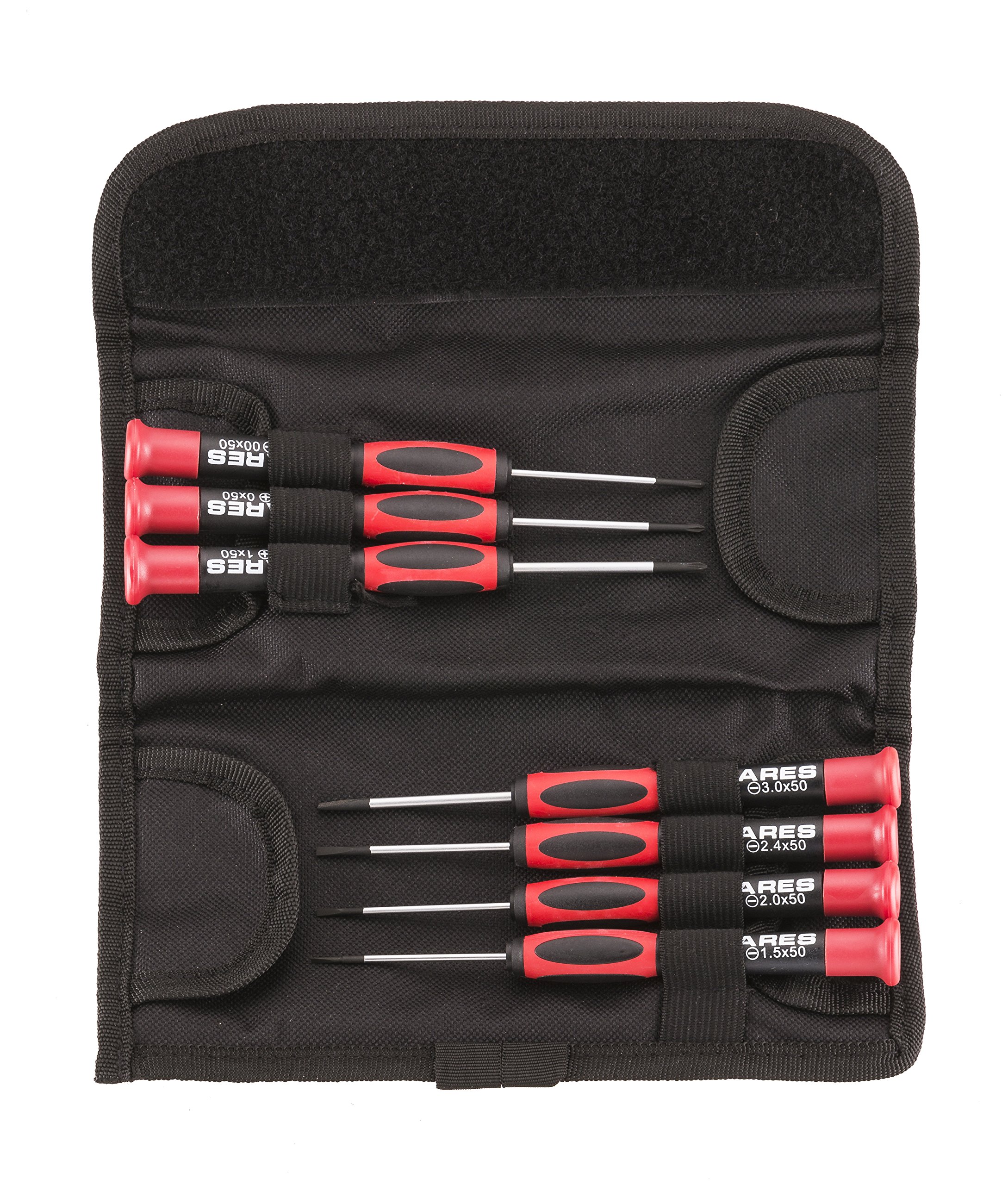 ARES 70600 7-Piece Precision Screwdriver Set with S2 Steel Shafts - Phillips (00, 0, 1) & Slotted (1.5, 2.0, 2.4, 3.0mm) Bits - Includes Storage Pouch - Ideal for Electronics, Watches, Glasses & Small Device Repair