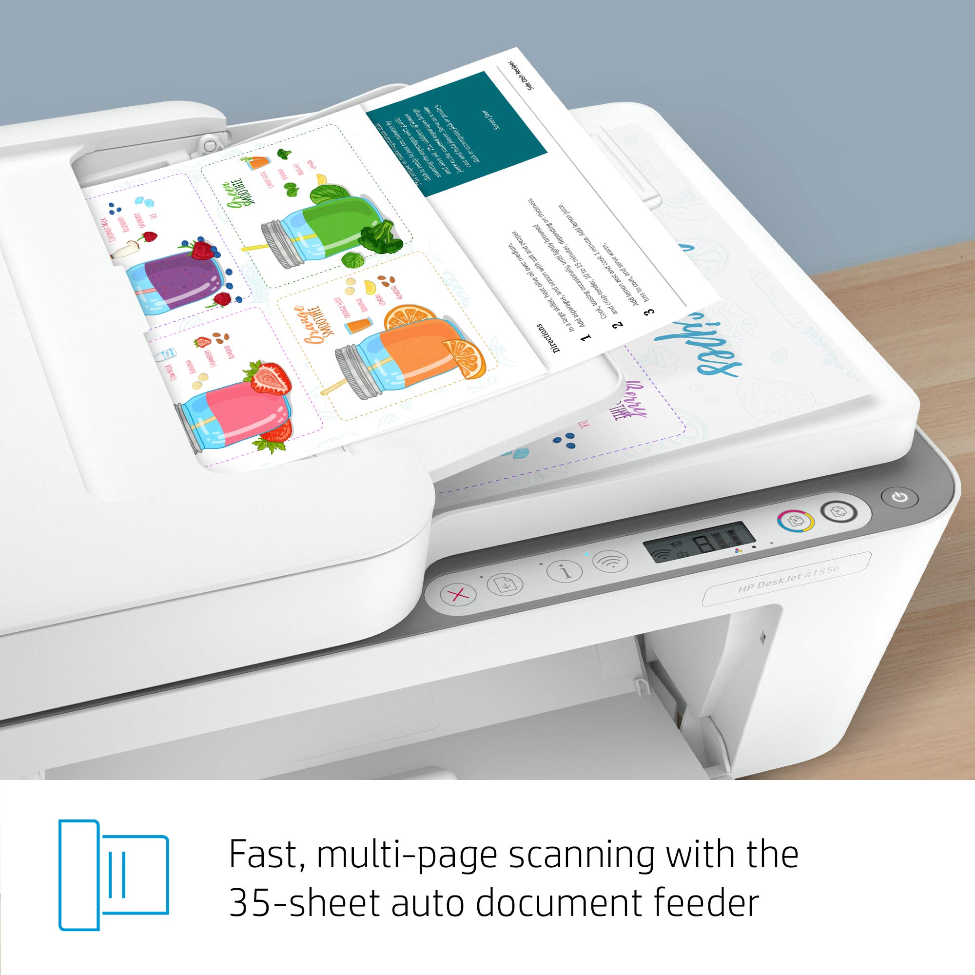 HP DeskJet 4155e Wireless Color Inkjet Printer - Print, Scan, Copy | Easy Setup & Mobile Printing | Ideal for Home & Small Office | Includes 3 Months Instant Ink | White | Perfect for Remote Work & Student Projects