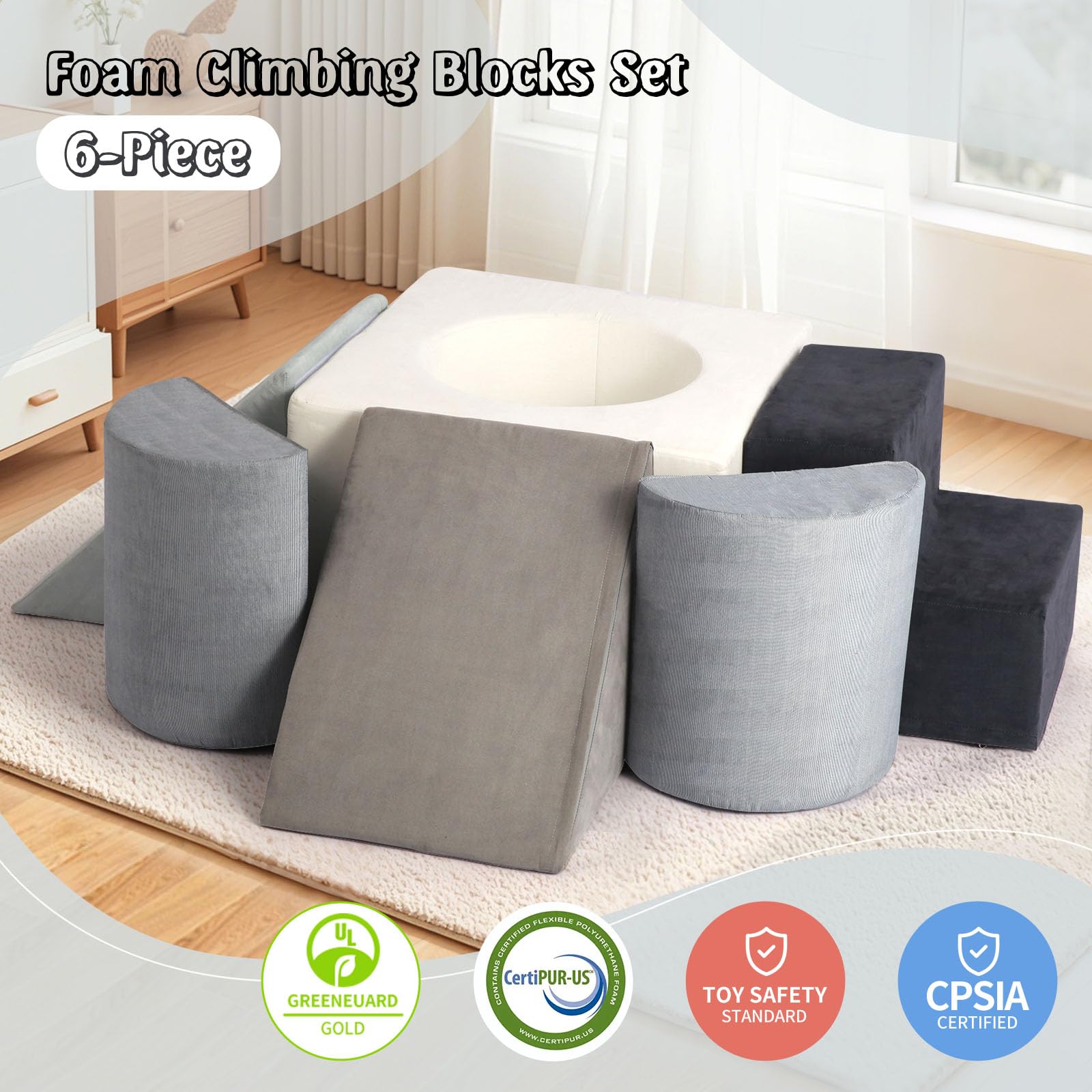 **Asweets Soft Foam Climbing Blocks for Toddlers 1-3 Years – 6-Piece Play Set for Indoor & Outdoor Use – Safe, Non-Toxic Baby Climbing Toys for Crawling, Playtime & Motor Skill Development**    *(Perfect for Playrooms, Daycares, Nursery & Safe Toddler Exploration at Home)*