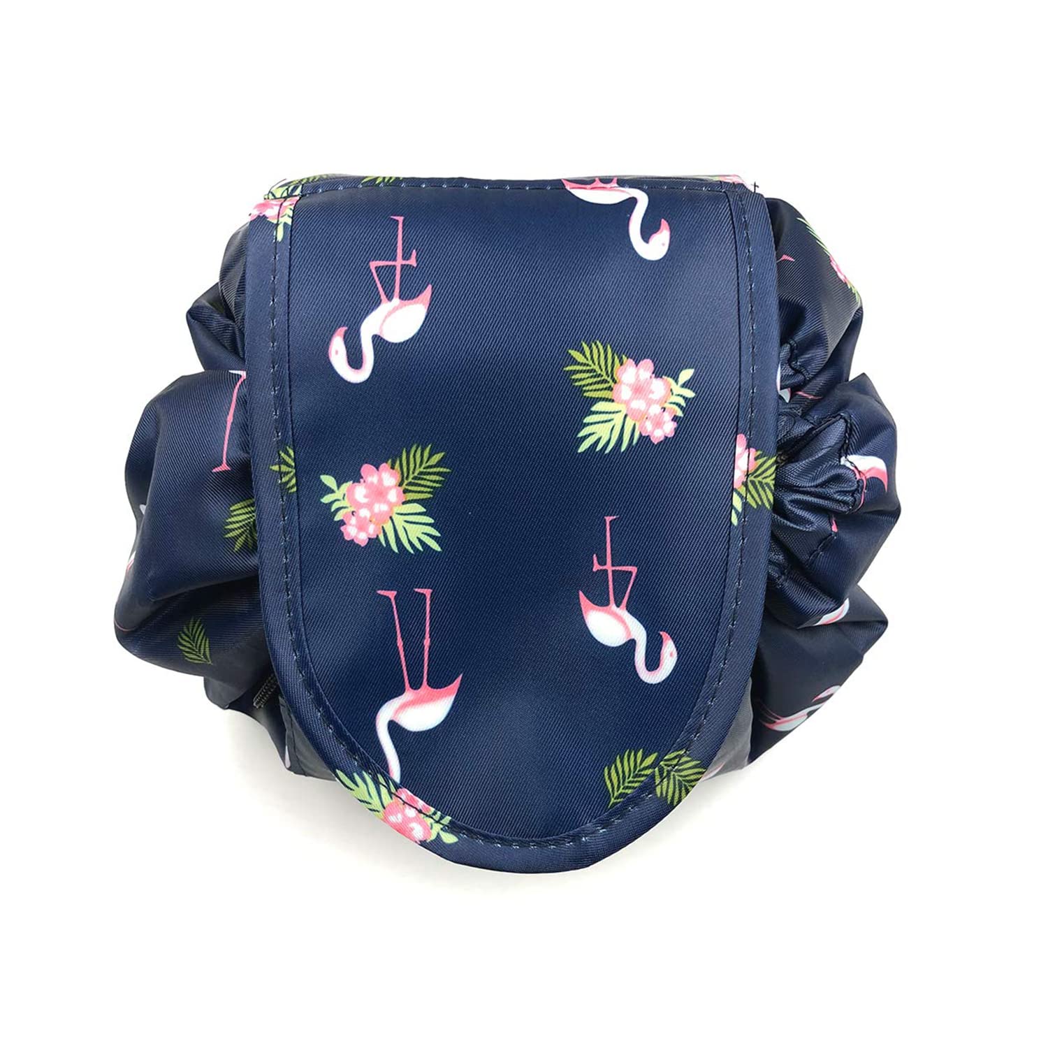 HINATAA Large Capacity Drawstring Makeup Bag - Waterproof Travel Cosmetic Organizer Pouch for Women, Flamingo Print - Perfect for Travel, Gym, Beach & Daily Storage