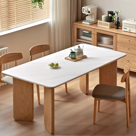 Solid Oak Wood Modern Dining Table - Rock Design for Kitchen, Dining Room & Home Decor | Durable & Stylish Furniture for Family Gatherings