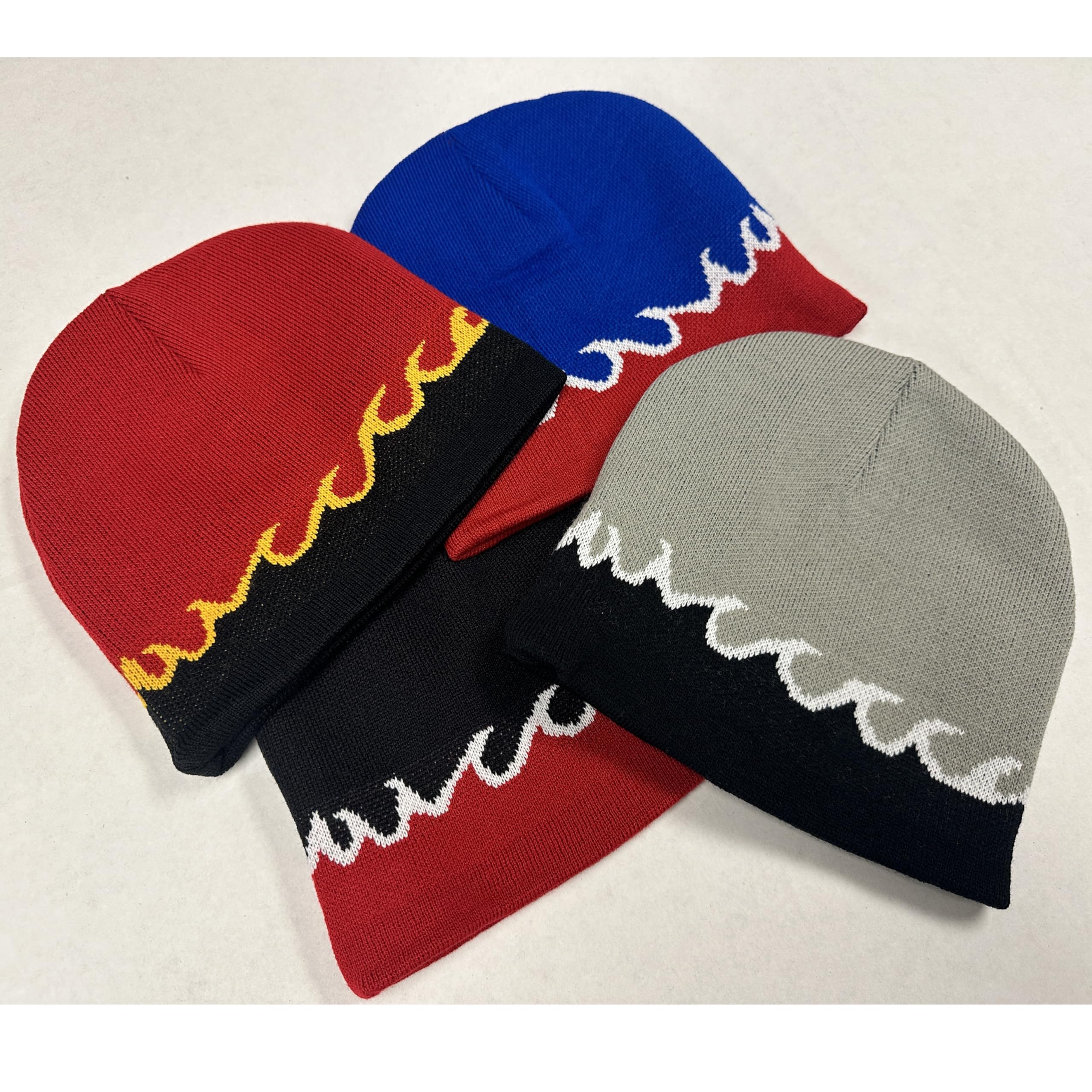 Men's Flame Fire Design Cuffless Beanie Skull Cap - Winter Warm Hat for Outdoor Activities, Running, Hiking & Cold Weather Protection