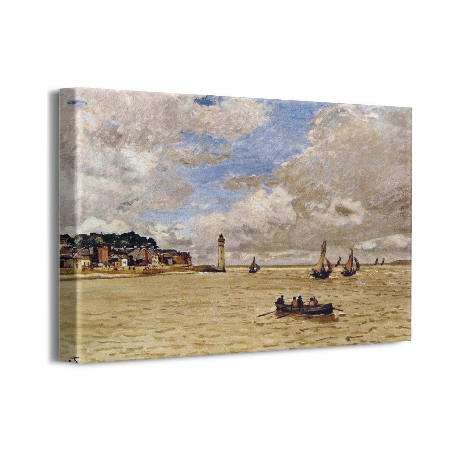Claude Monet Lighthouse At the Hospice Framed Canvas Wall Art - 16x12 Inch Impressionist Painting for Bedroom, Living Room & Office Decor | Vintage Home Decor Gift Idea