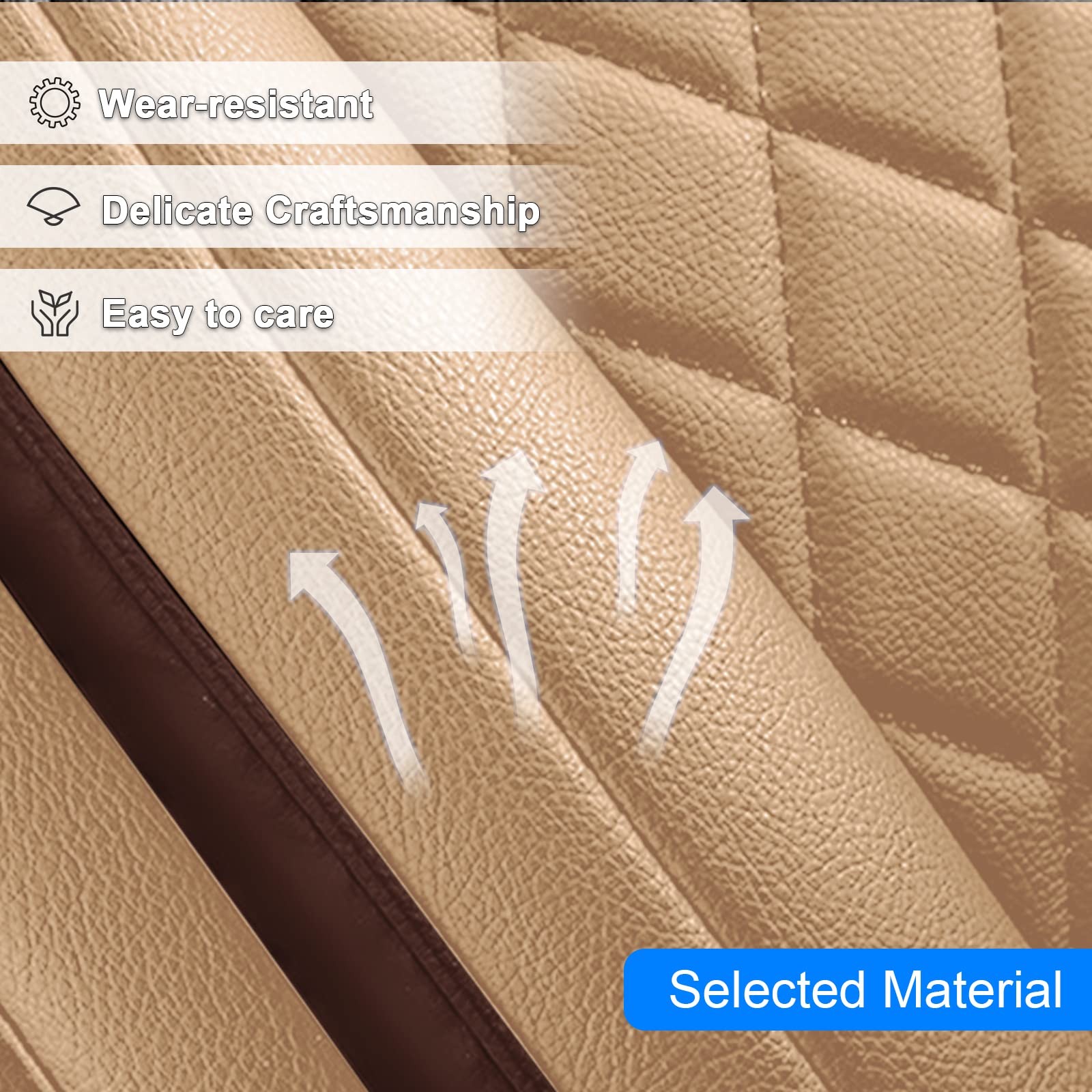 Universal Fit Car Seat Covers for 5-Seat Vehicles - Full Coverage Protector Compatible with Toyota Camry, Corolla, RAV4 & More - Beige with Brown Trim - Perfect for Daily Commute, Road Trips & Pet Protection