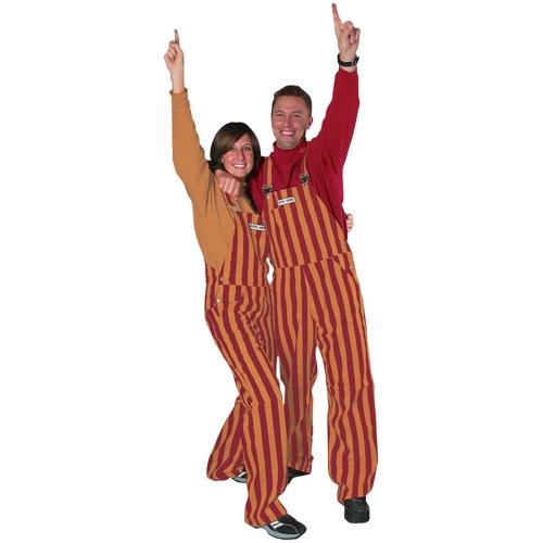 Maroon & Gold Striped Game Day Overalls for Men & Women - Comfortable Adult Bib Overalls for Sporting Events, Tailgating & Football Games - Perfect Fan Attire for College Games & Outdoor Parties