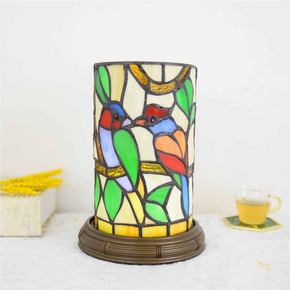 Tiffany Lamp Kids Night Light - Stained Glass LED Dimmable for Bedroom & Hotel