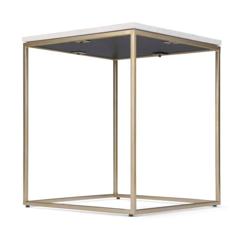 SIMPLIHOME Kline Modern Industrial 18-inch Wide Metal Accent Side Table - White & Gold Nightstand, End Table for Bedroom & Living Room | Perfect for Small Spaces, Apartment Decor & Guest Room Furniture