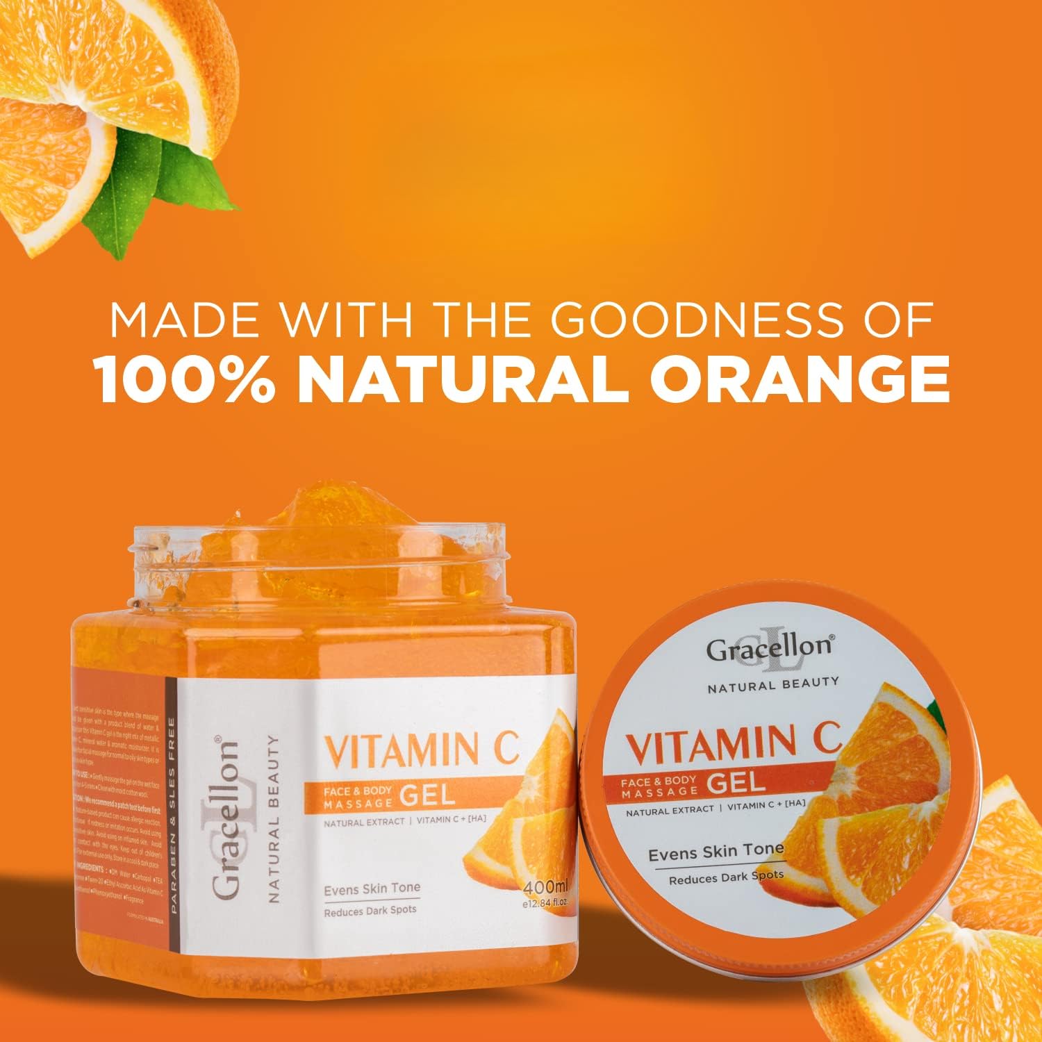 Vitamin C Face & Body Massage Gel - Paraben & SLES Free, 400ml - Hydrating & Brightening Skincare for Daily Use & Spa Treatments