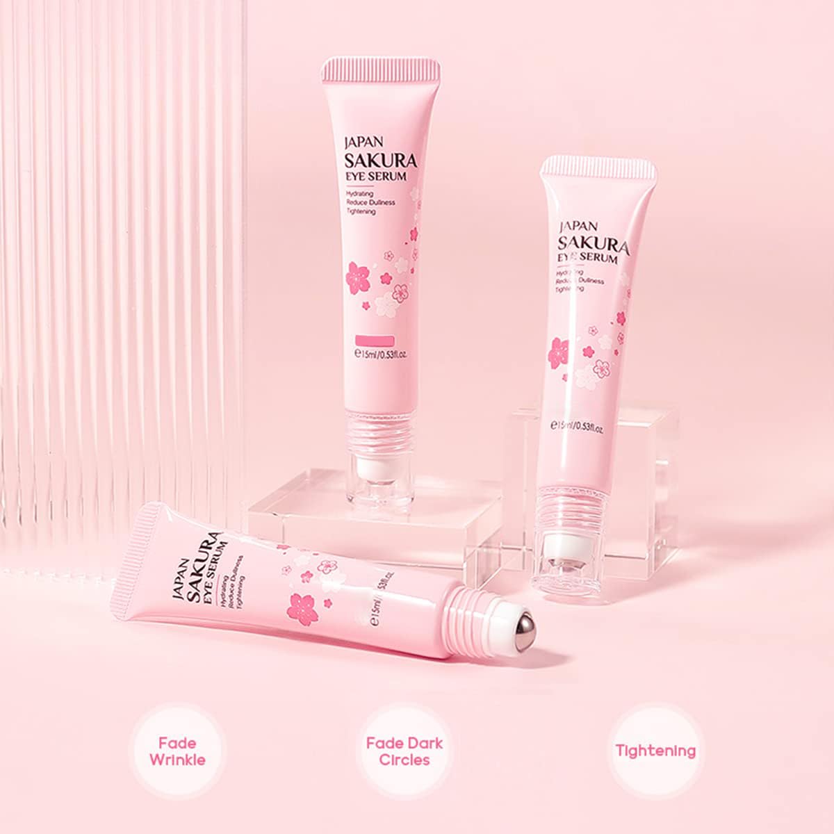 AKARY 2-in-1 Sakura Eye Serum & Massage Roller - Anti-Aging Eye Treatment for Dark Circles, Puffiness & Fine Lines - Under Eye Cream for Bags & Wrinkles - Perfect for Morning Skincare Routine & Nighttime Relaxation
