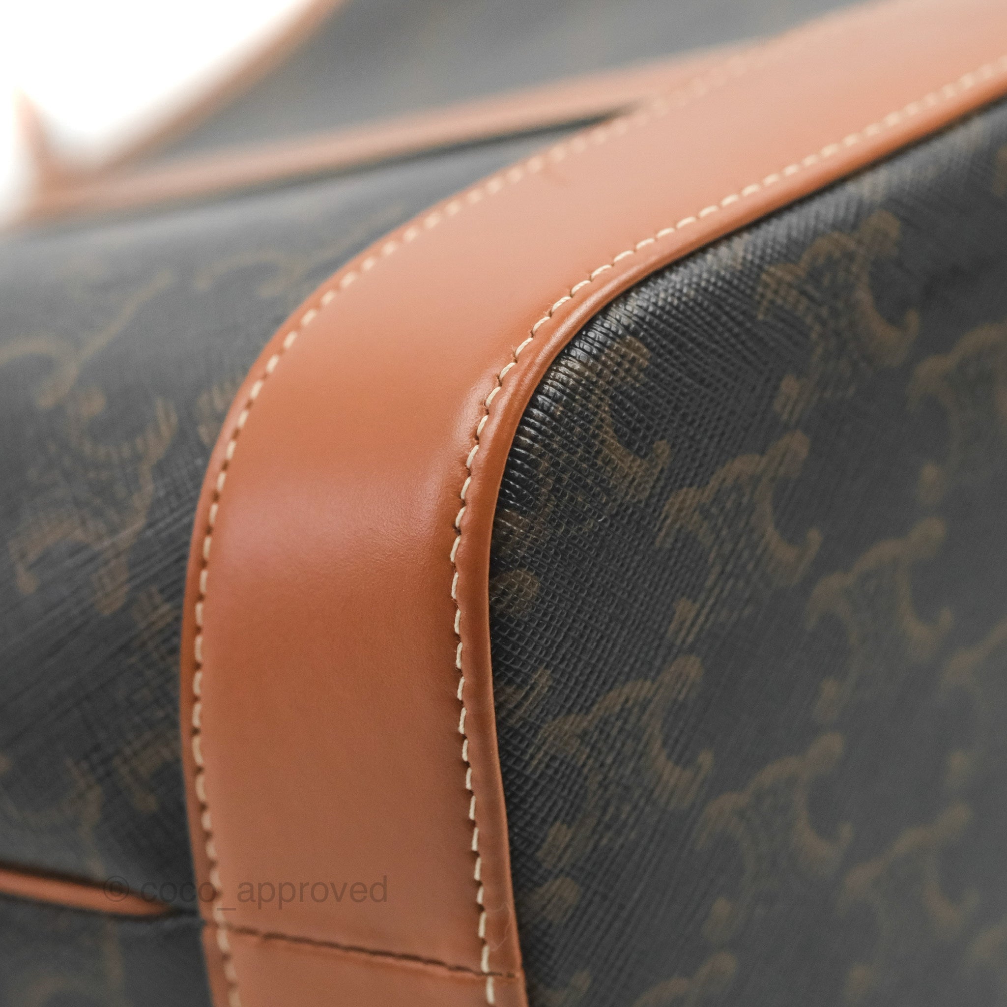 Celine Small Bucket Bag in Triomphe Canvas & Tan Calfskin Leather - Perfect for Everyday Use, Work & Travel Accessories