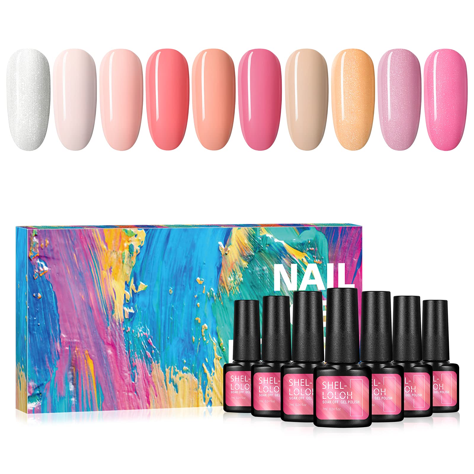 SHELLOLOH 10Pcs Gel Nail Polish Kit - Long Lasting UV LED Nail Art Gel Set for Salon & Home Manicure | Perfect for DIY Nail Designs, Parties & Special Occasions