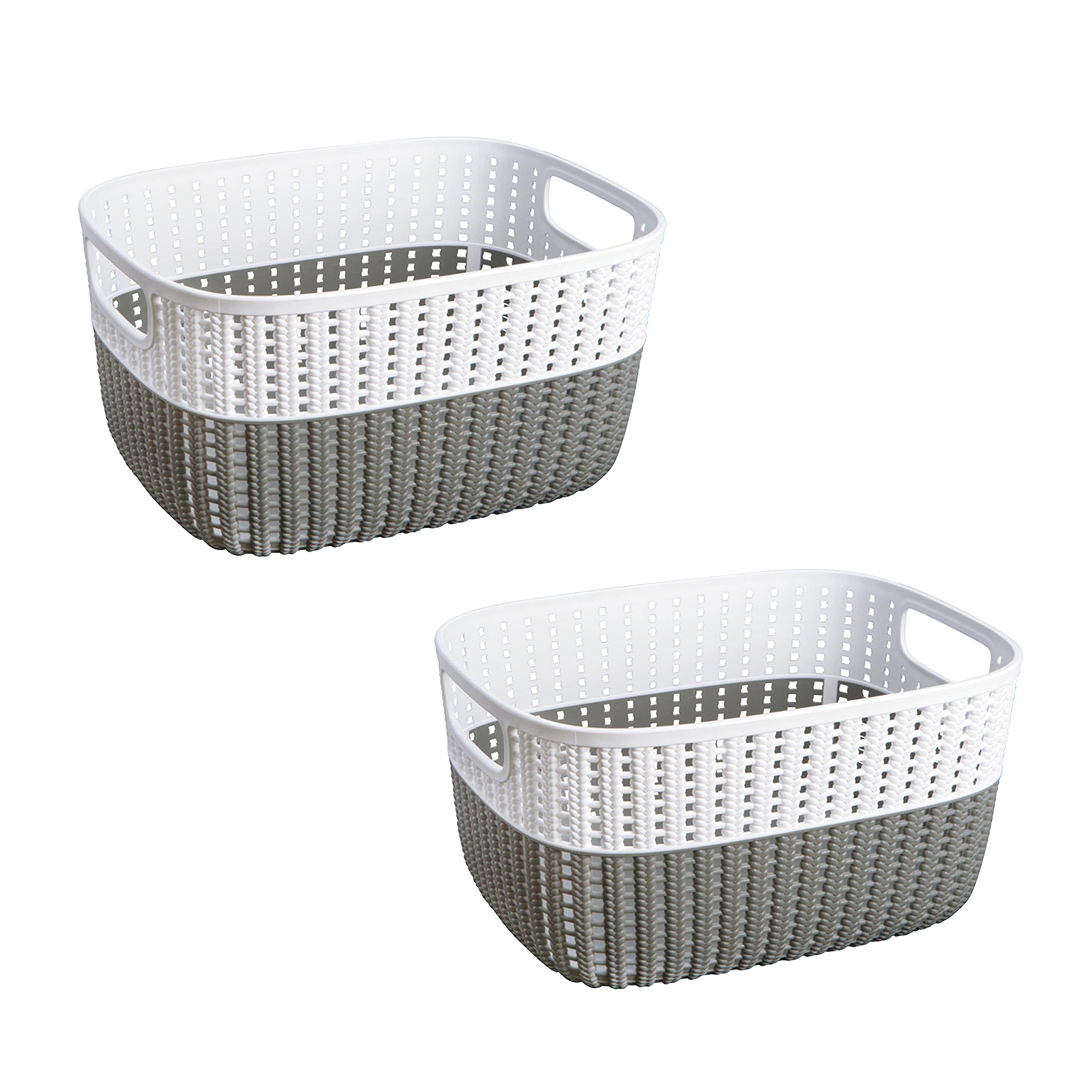 2 Pack Stylish 2-Tone Sailor Knot Storage Baskets - Decorative Woven Tote for Closet, Bathroom & Toy Organization | Small Grey Storage Solution for Home Decluttering & Accessories Storage | Perfect for Bedroom, Nursery & Laundry Room Organization