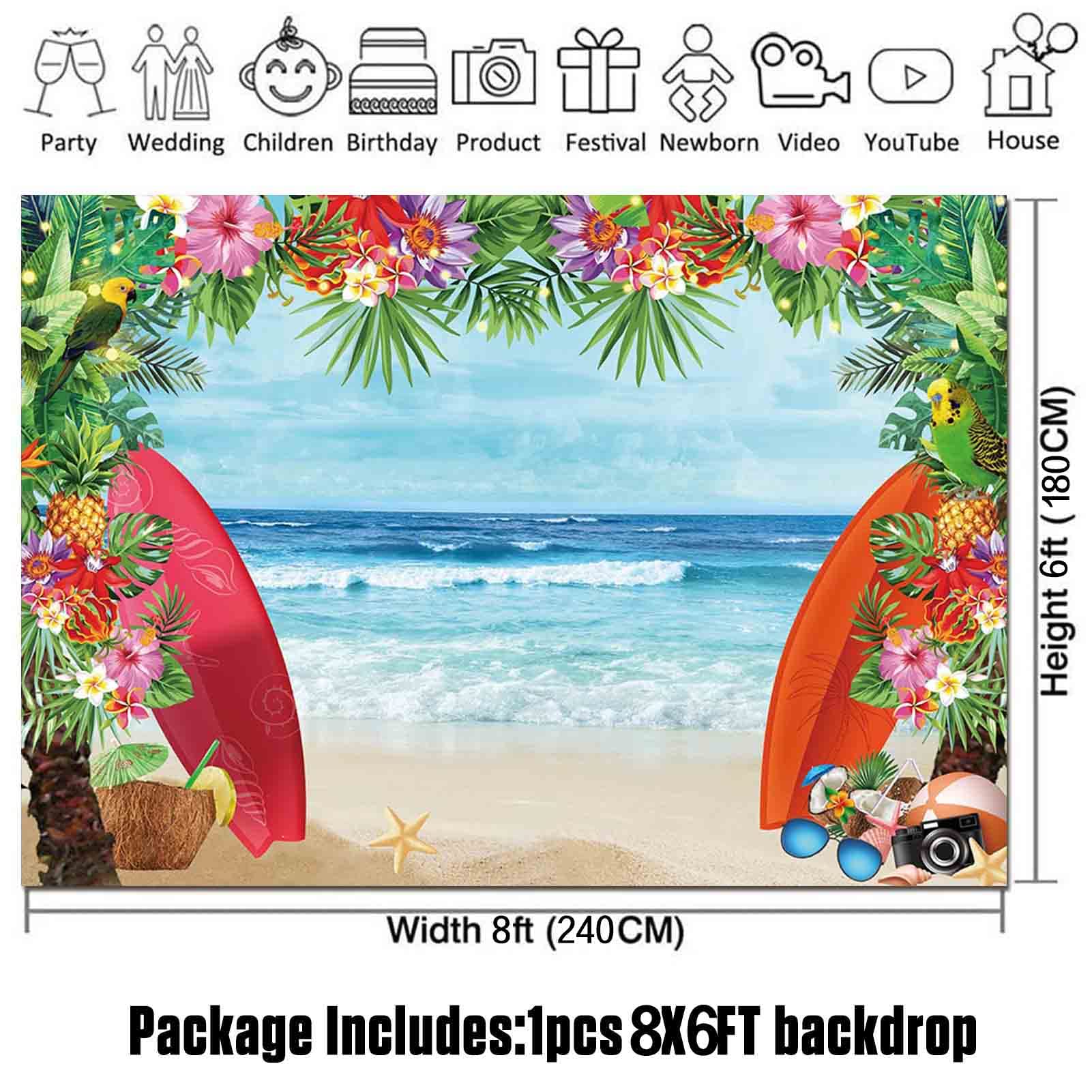 8x6FT Summer Tropical Beach Theme Photo Backdrop - Blue Sea, Conch Shells, Hawaii Flowers for Kids Birthday, Luau Party, Baby Shower Decor & Cake Table Photography Props | Perfect for Studio Shoots, Themed Events & Social Media Content