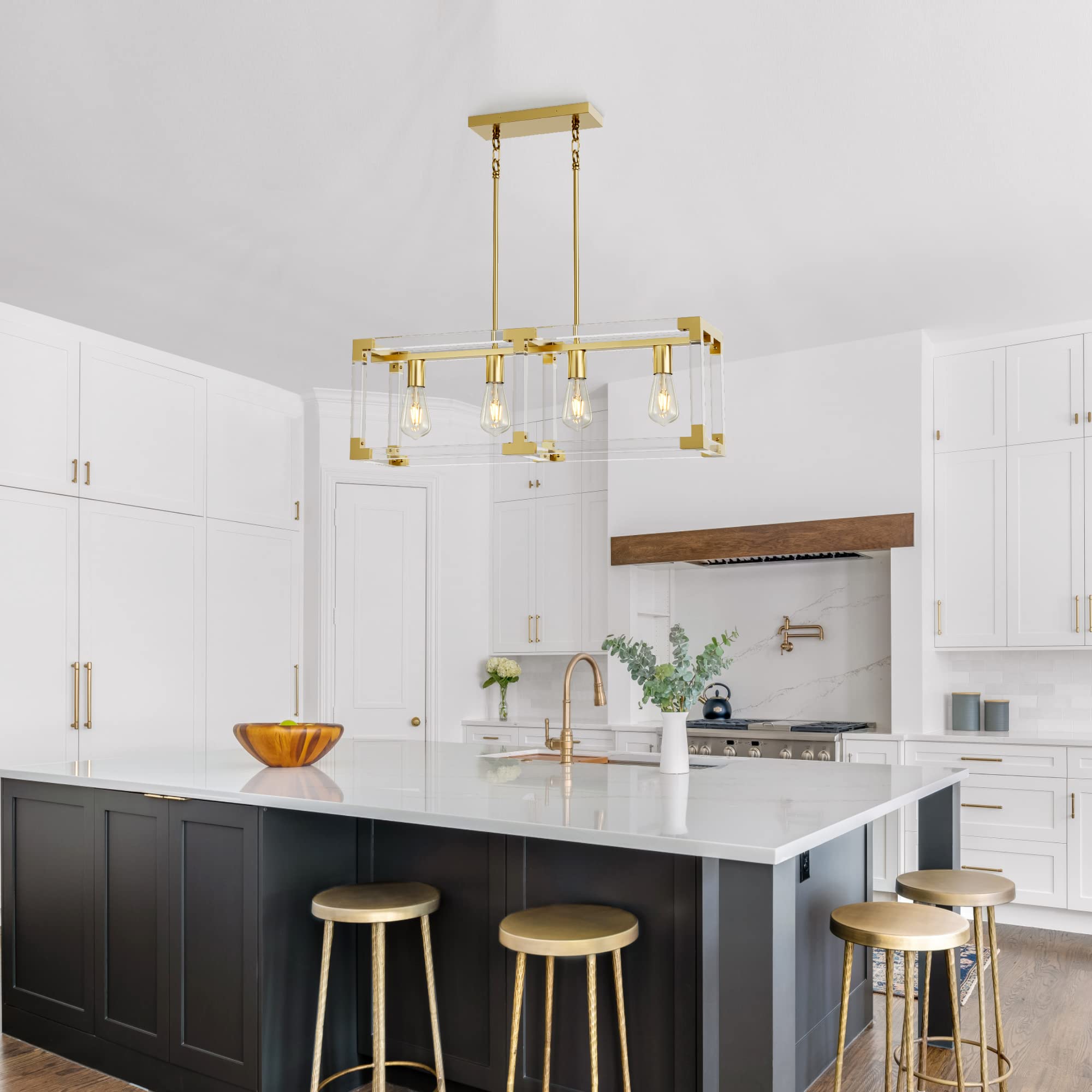 Modern 4-Light Gold Chandelier - Acrylic Hanging Ceiling Light Fixture for Dining Room, Kitchen Island & Living Room | Elegant Pendant Lighting for Home Decor & Special Occasions