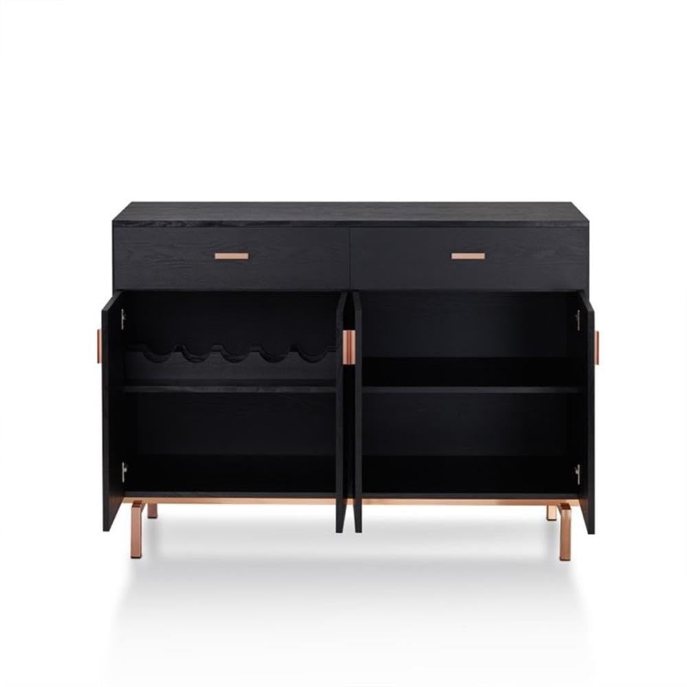 Allora 2-Drawer Wood Buffet Server in Black & Rose Gold - Elegant Sideboard for Dining Room, Living Room, or Entryway Storage