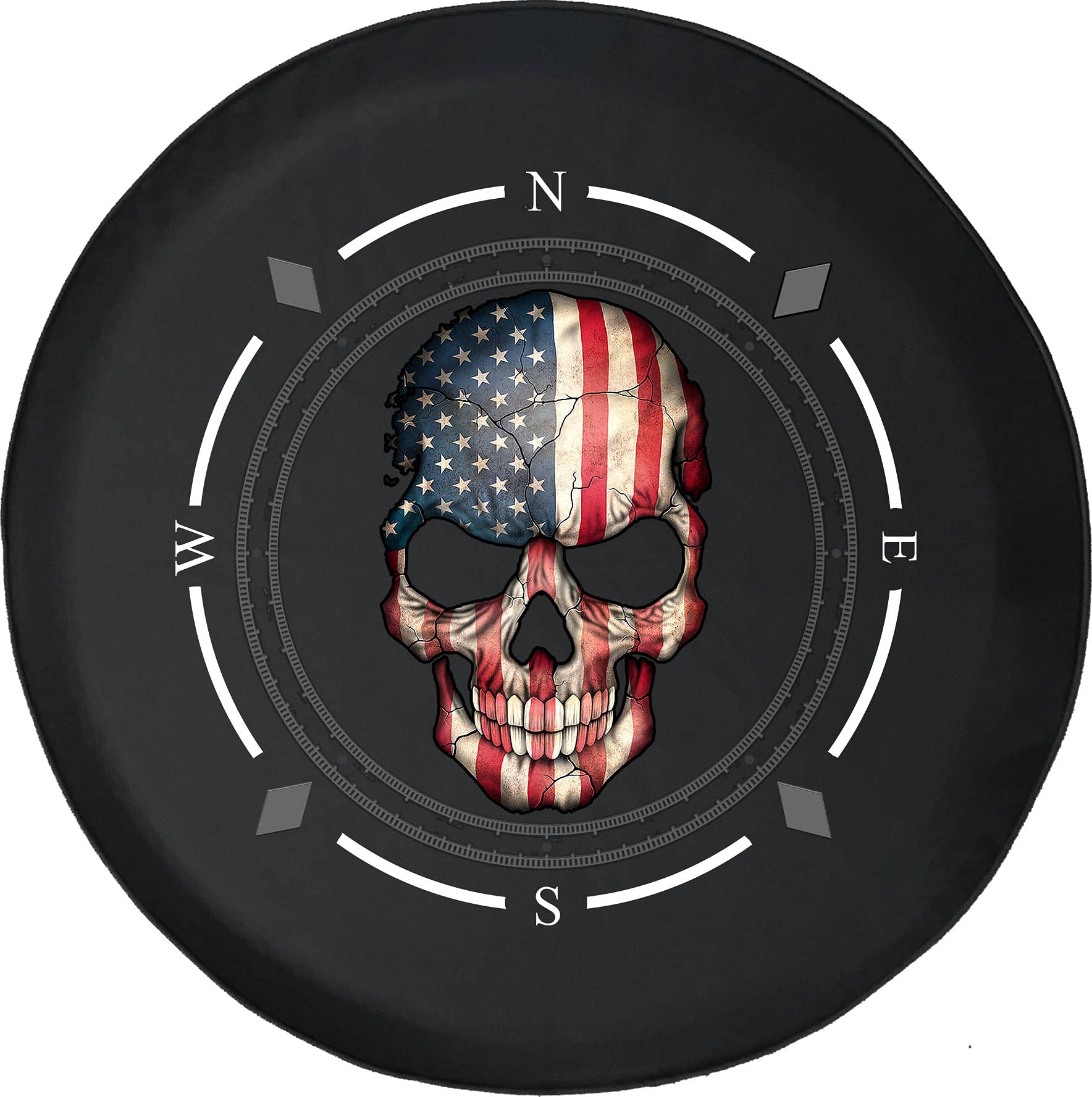 American Flag & Cracked Skull Spare Tire Cover - Universal Fit for SUV, Trailer, RV & Most Vehicles | Durable Wheel Accessory for Off-Road Adventures & Road Trips