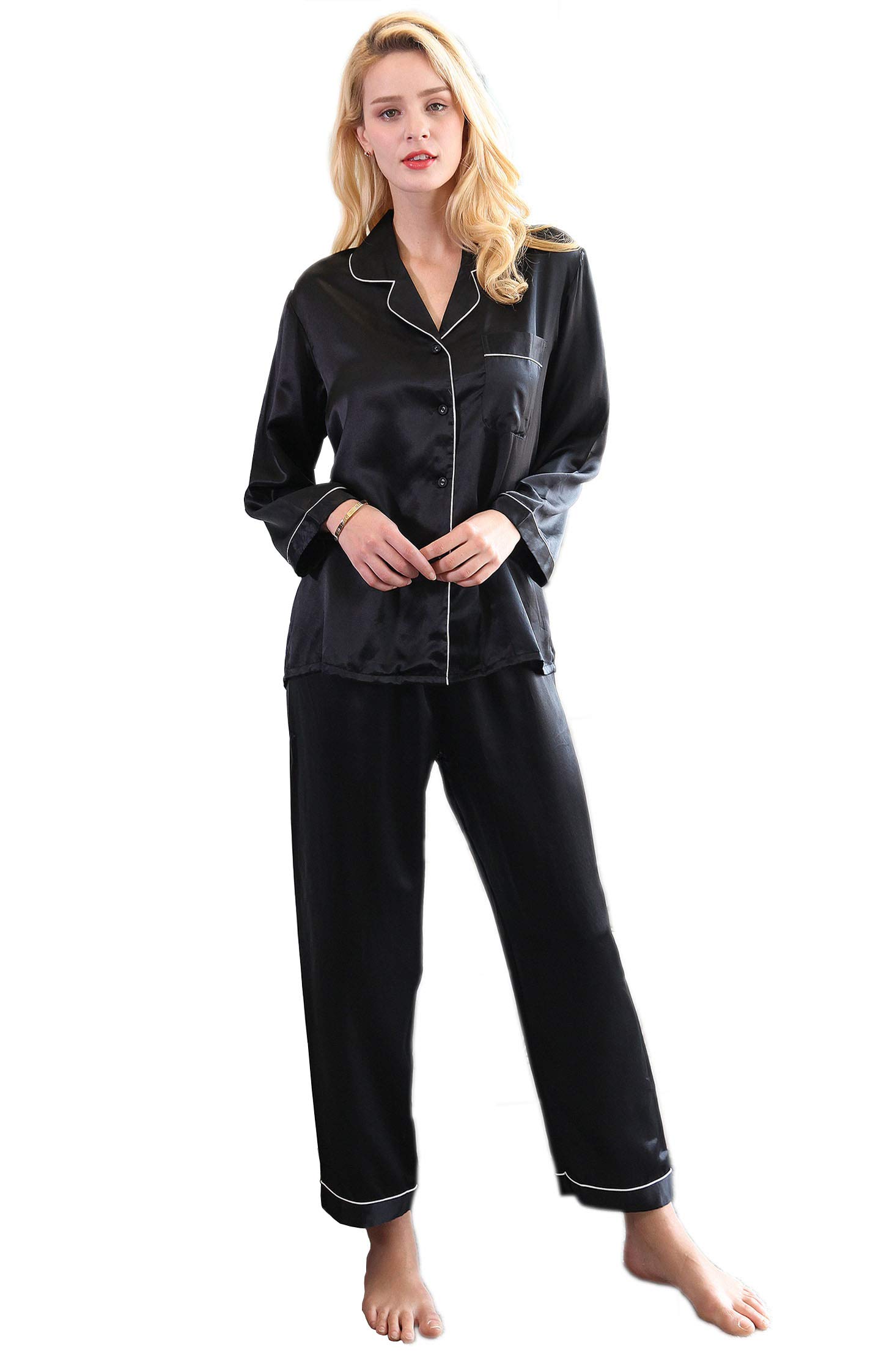 Premium 16 Momme Mulberry Silk Pajama Set for Women - Luxurious & Breathable Sleepwear Nightwear - Perfect for Relaxation, Spa Days & Gift Giving