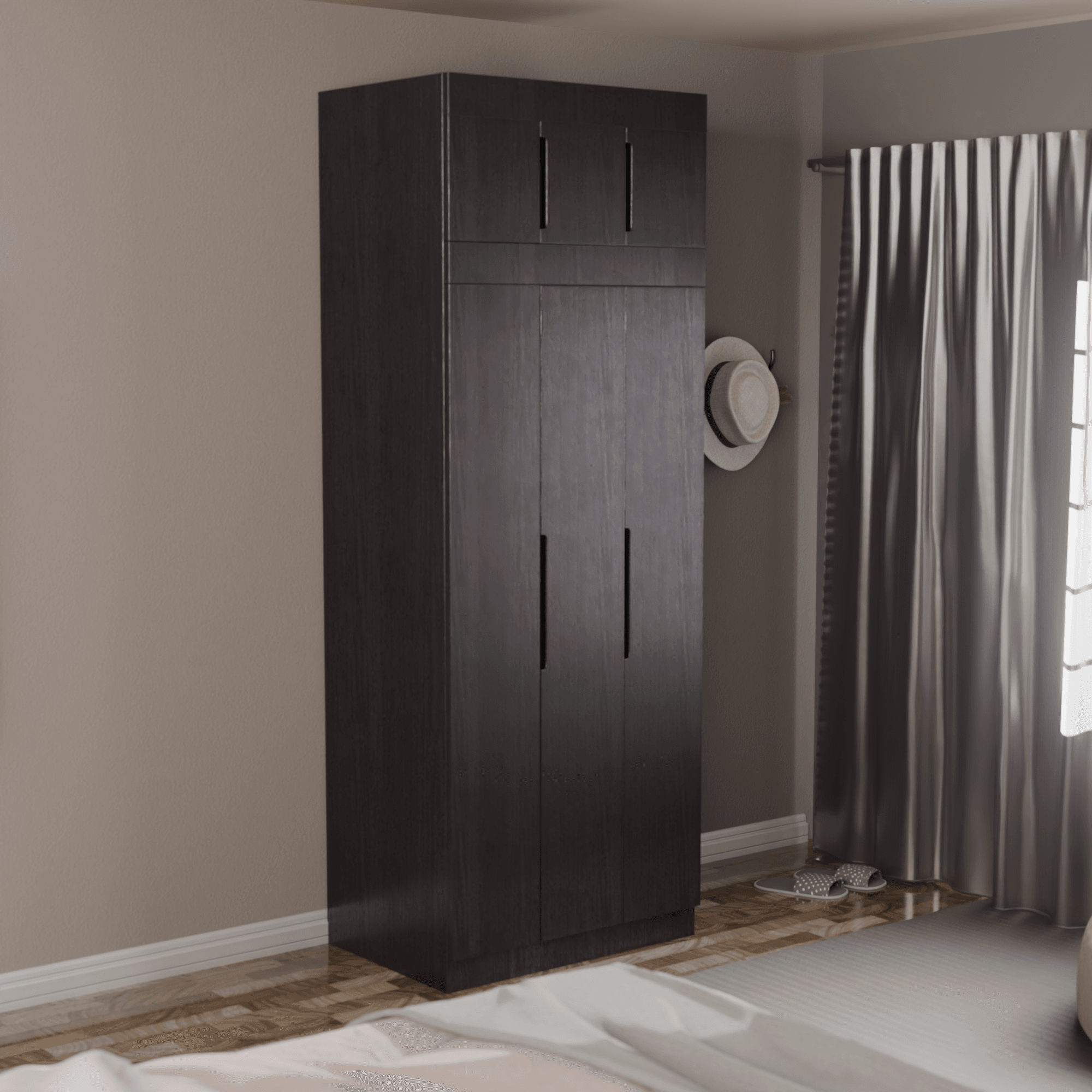 Harris 3-Door Open Wardrobe with Top Shelf - Modern Freestanding Closet for Bedroom, Living Room & Dorm Organization