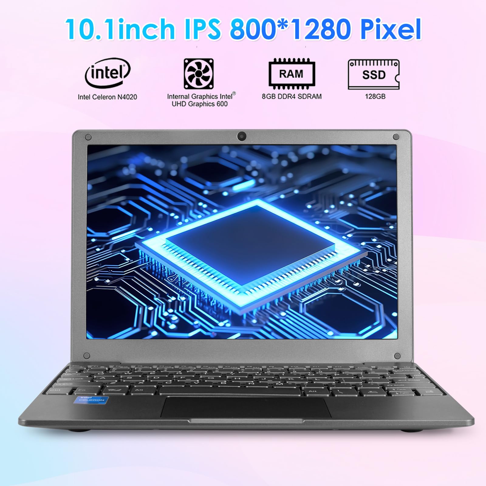 Portable Mini Laptop with Intel Celeron N4020, 8GB RAM, 128GB SSD, IPS Screen - Lightweight Notebook for Online Learning, Remote Work & Office Tasks (Gray) - Perfect for Students, Professionals & Home Use