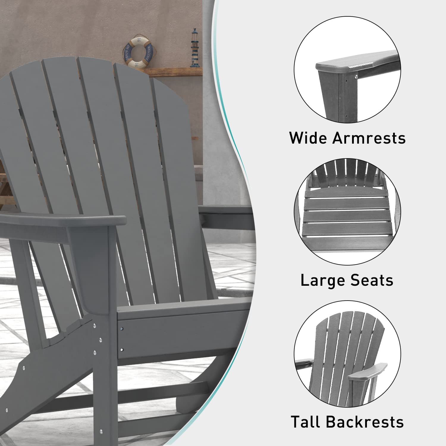 Durable All-Weather Outdoor Adirondack Chair - Heavy Duty Patio Lawn Chairs for Deck, Garden & Backyard - Easy Assembly & Low Maintenance - Perfect for Fire Pit Gatherings, Poolside Relaxation & Outdoor Entertaining (Grey)