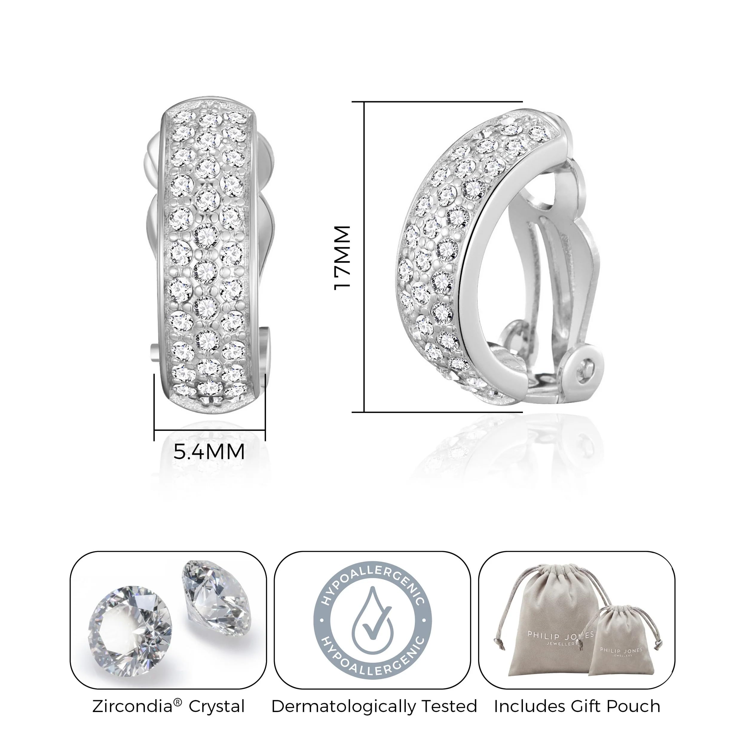 Silver Plated Clip-On Earrings with Zirconia® Crystals for Parties & Weddings